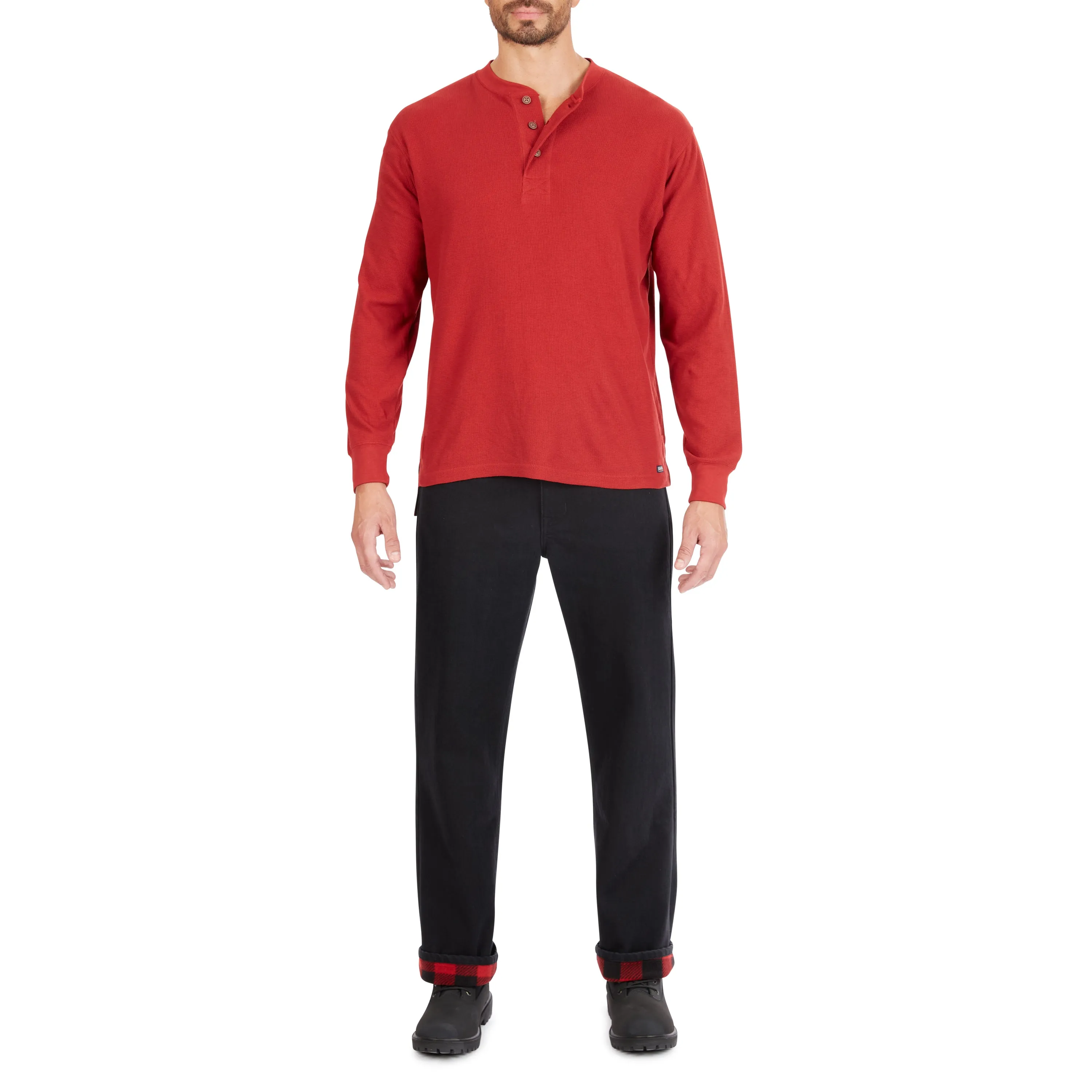 EXTENDED TAIL MINI-THERMAL KNIT HENLEY PULLOVER WITH GUSSET