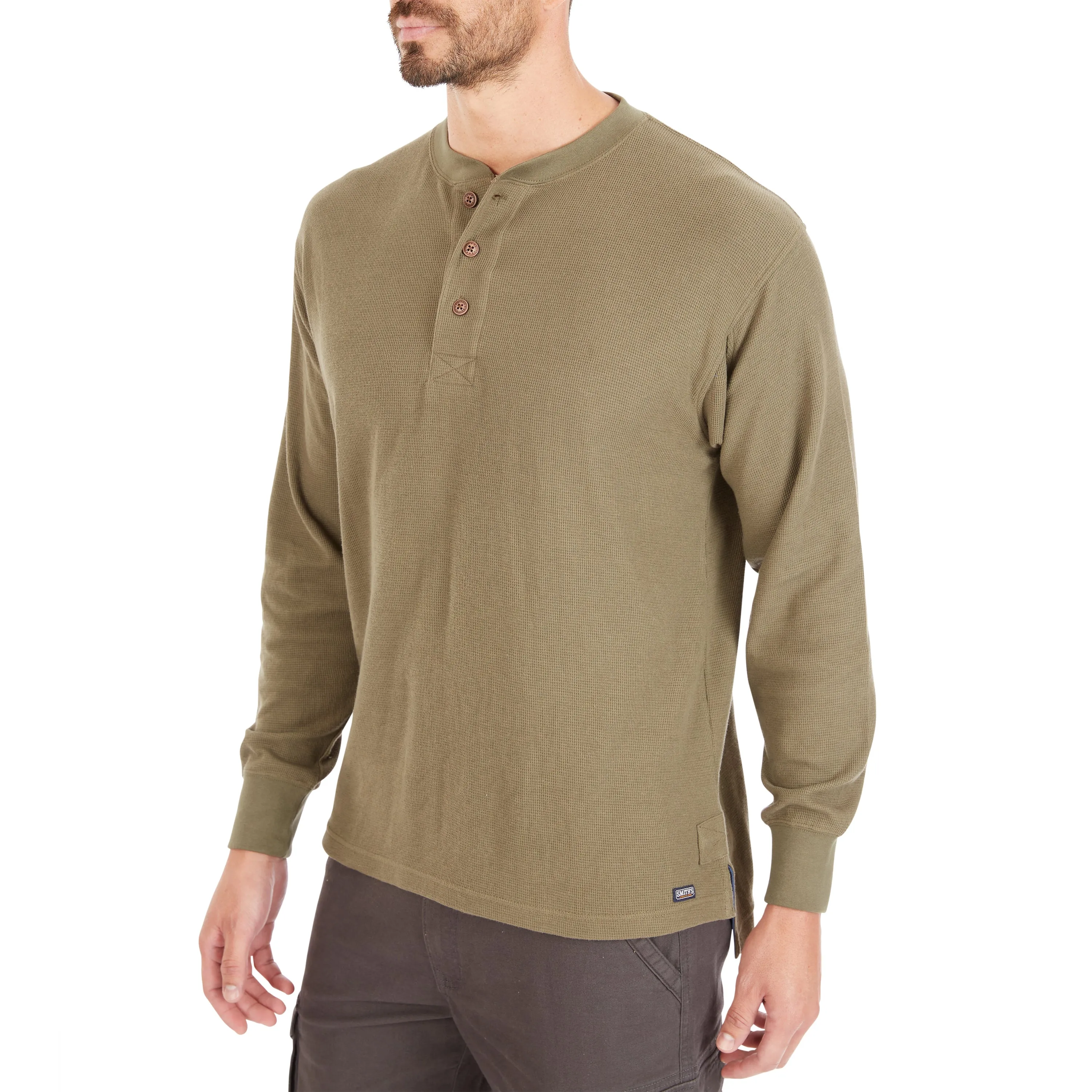 EXTENDED TAIL MINI-THERMAL KNIT HENLEY PULLOVER WITH GUSSET