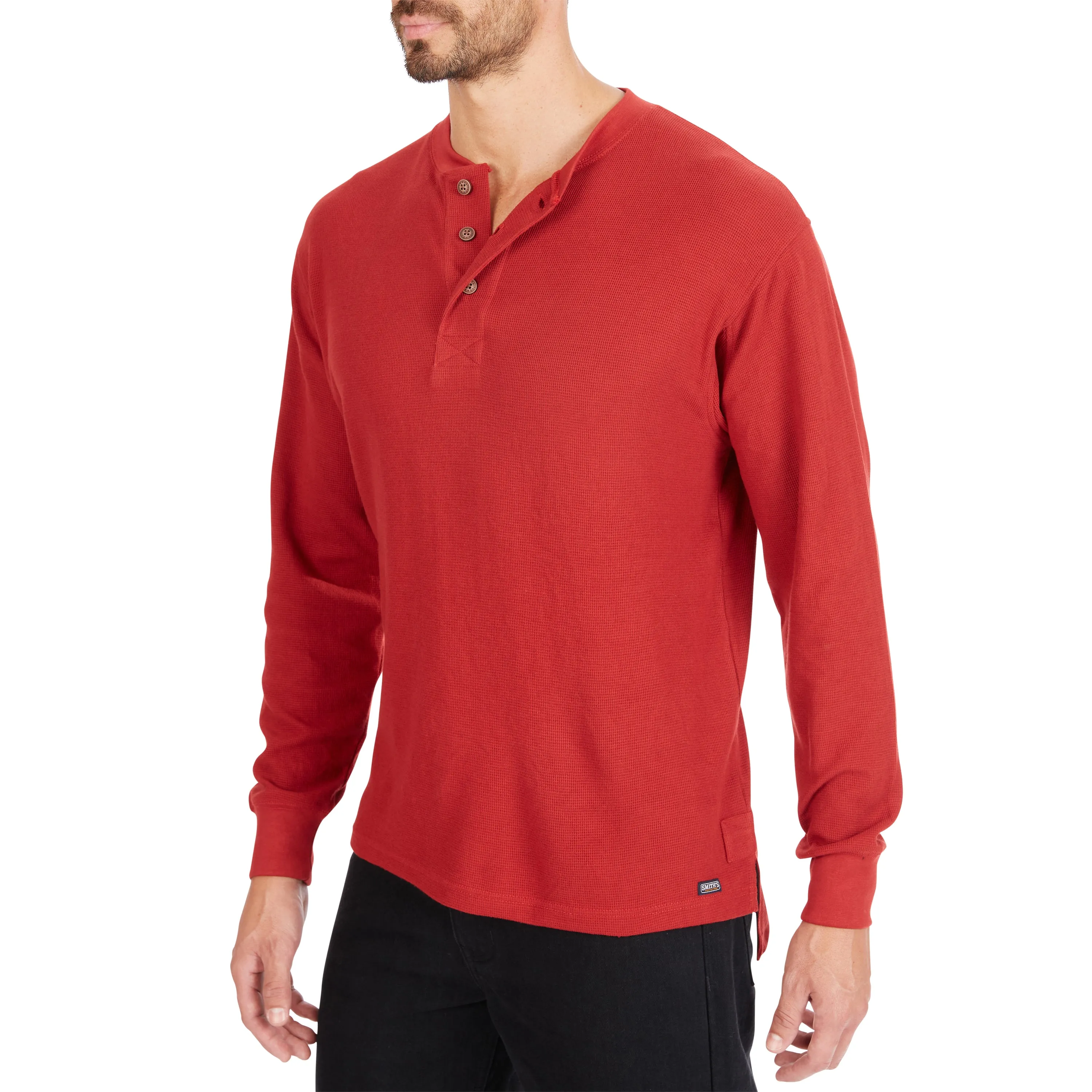 EXTENDED TAIL MINI-THERMAL KNIT HENLEY PULLOVER WITH GUSSET