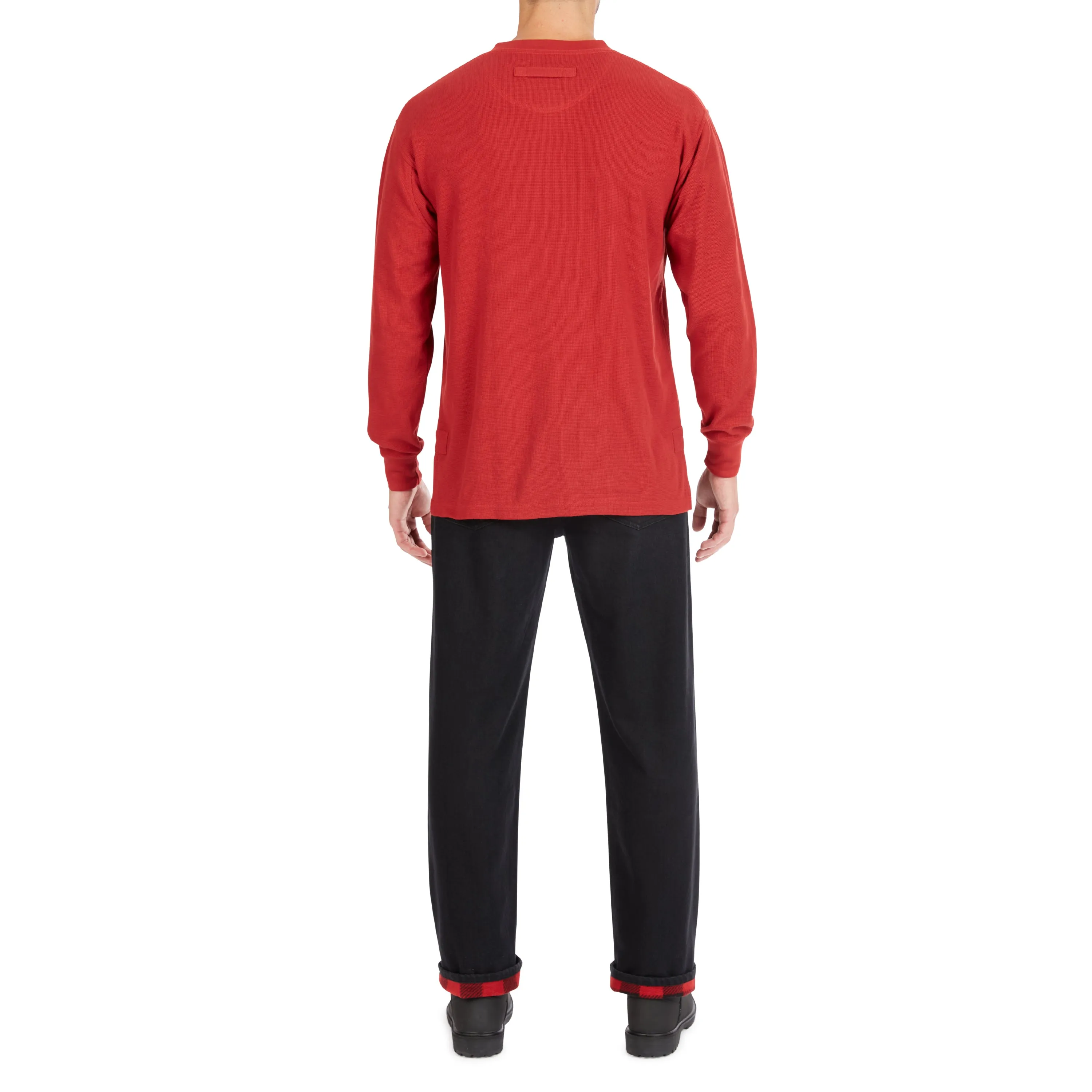 EXTENDED TAIL MINI-THERMAL KNIT HENLEY PULLOVER WITH GUSSET