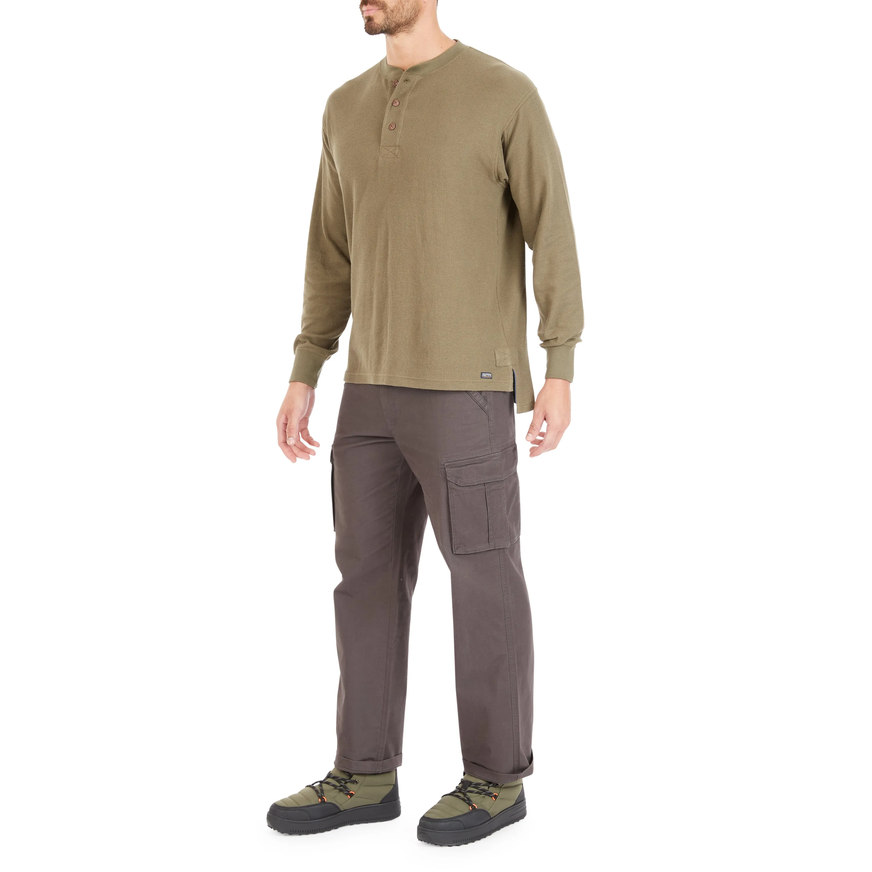 EXTENDED TAIL MINI-THERMAL KNIT HENLEY PULLOVER WITH GUSSET