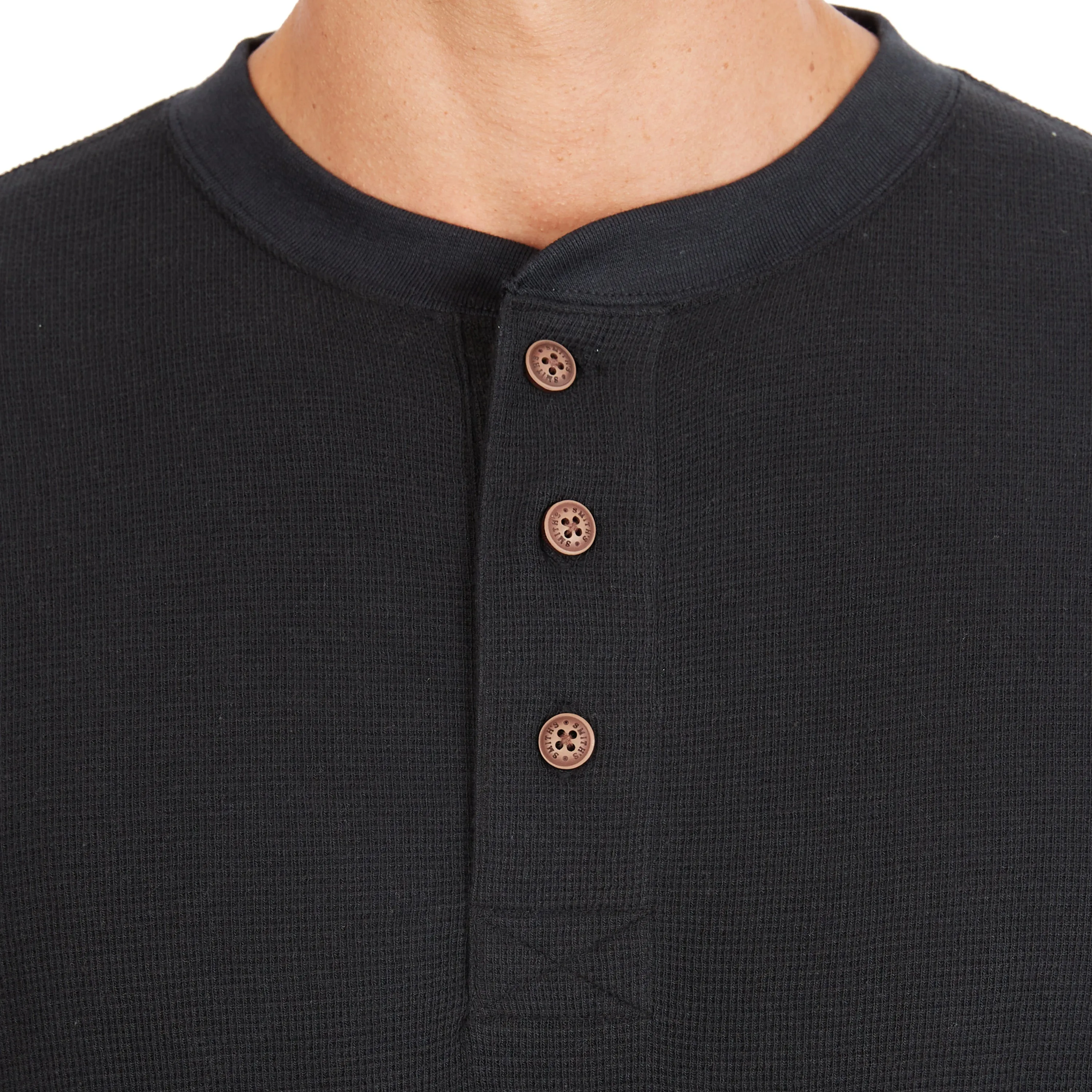 EXTENDED TAIL MINI-THERMAL KNIT HENLEY PULLOVER WITH GUSSET