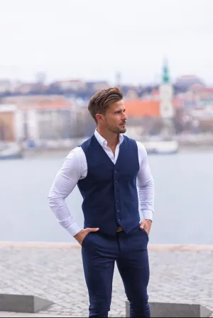 Father Sons Slim Formal Waistcoat Plain Navy - FSW009