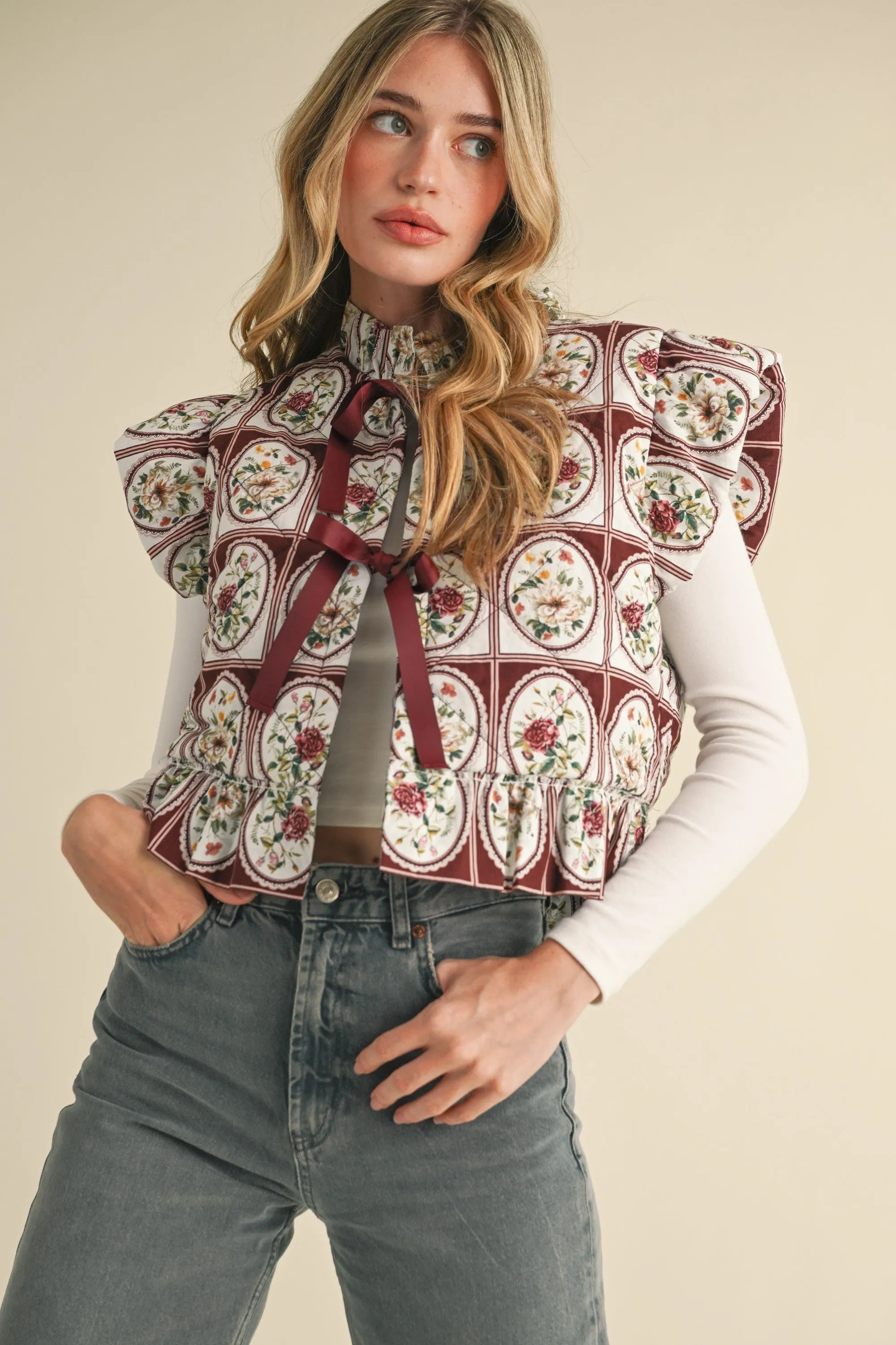 Festive Floral Quilted Vest