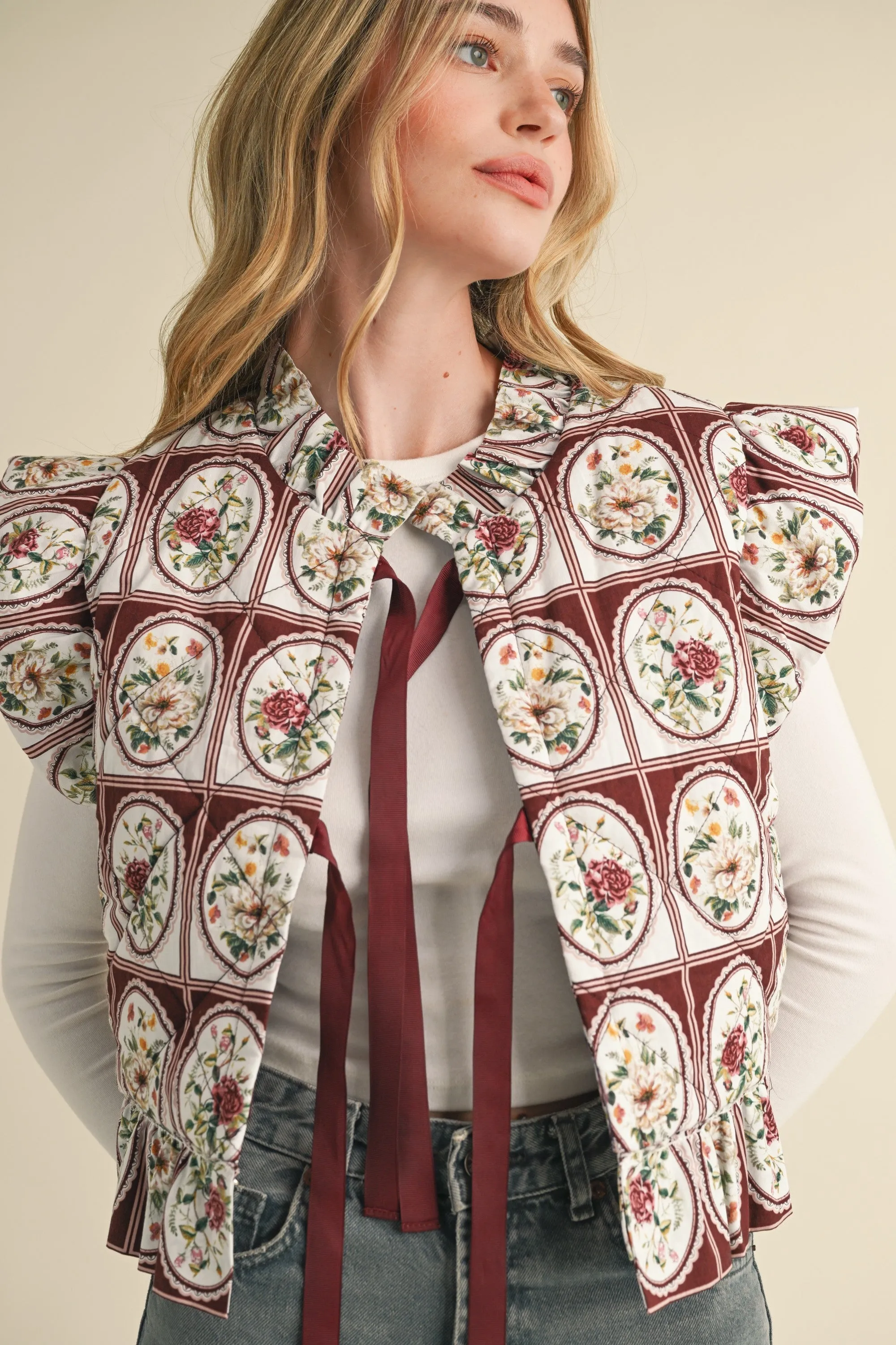 Festive Floral Quilted Vest