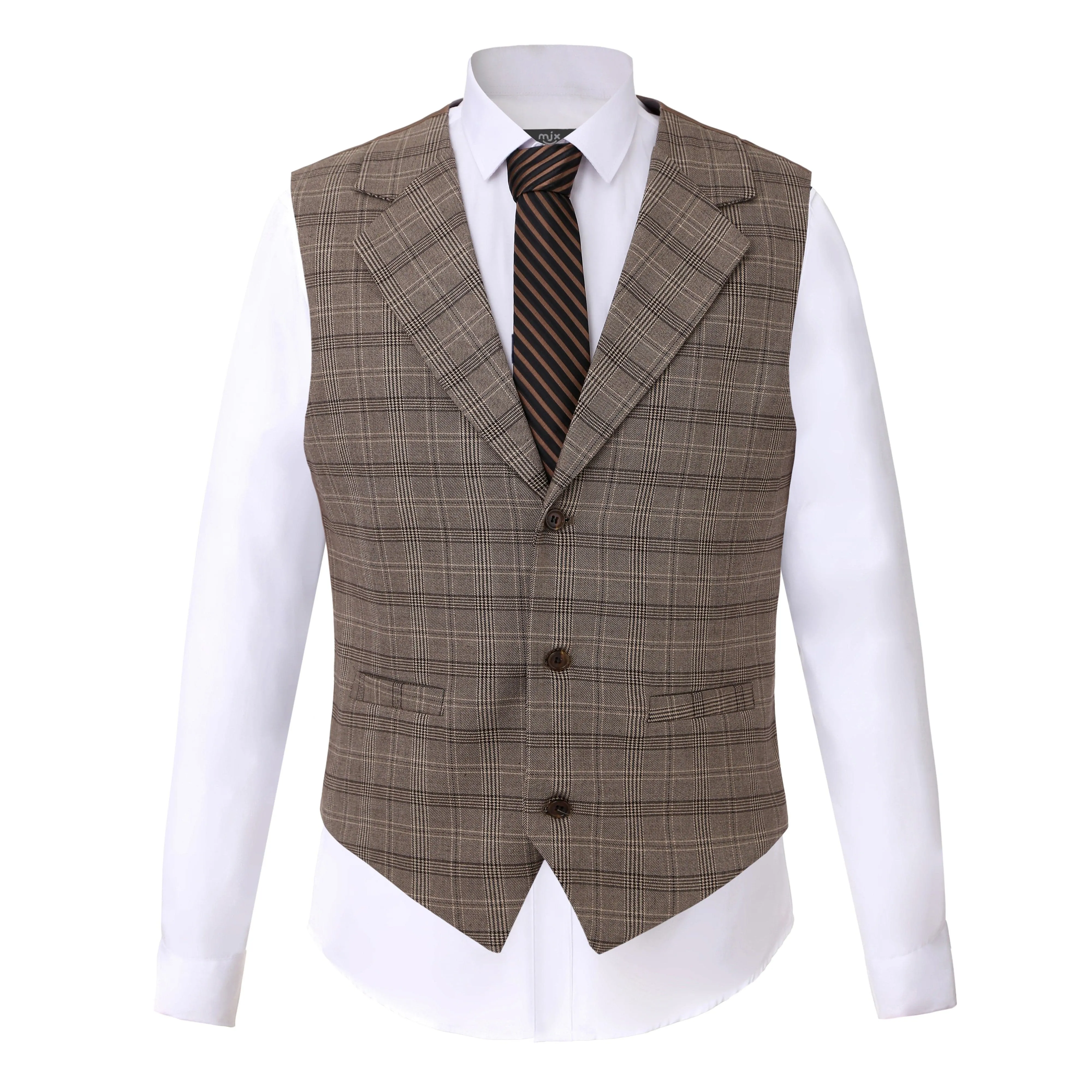 Formal Men's Fashion 3 Pieces Tweed Plaid Notch Lapel Suit Men for Wedding Or Party(Blazer vest Pants)