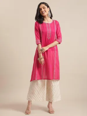 Fuchsia Gota Embellished Kurta With Off White Gota Embellished Palazzo