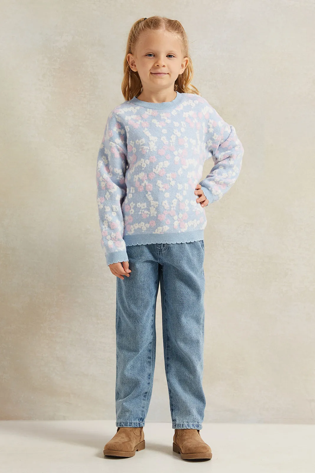 Girls Blue Knitted Pullover