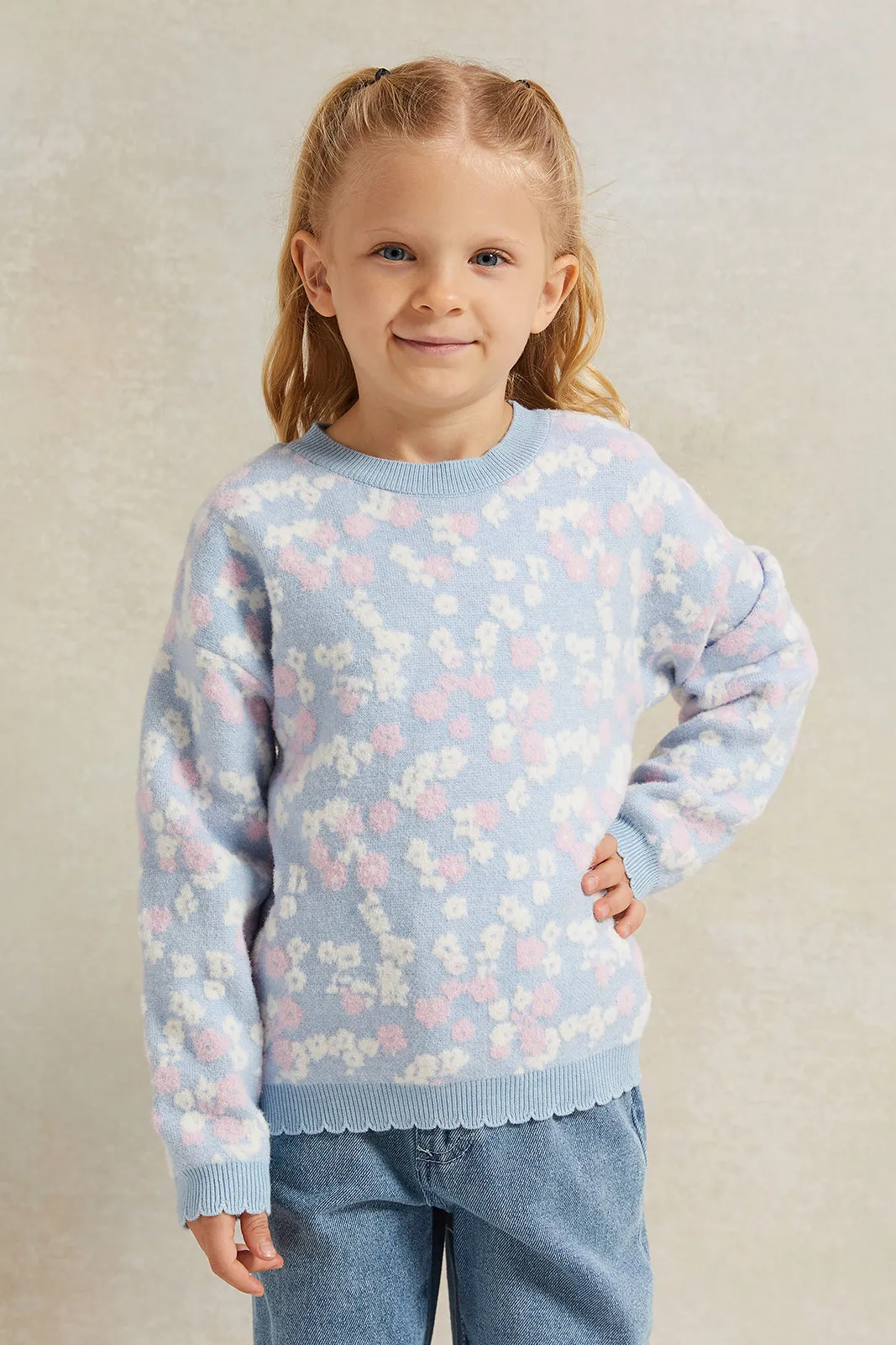 Girls Blue Knitted Pullover