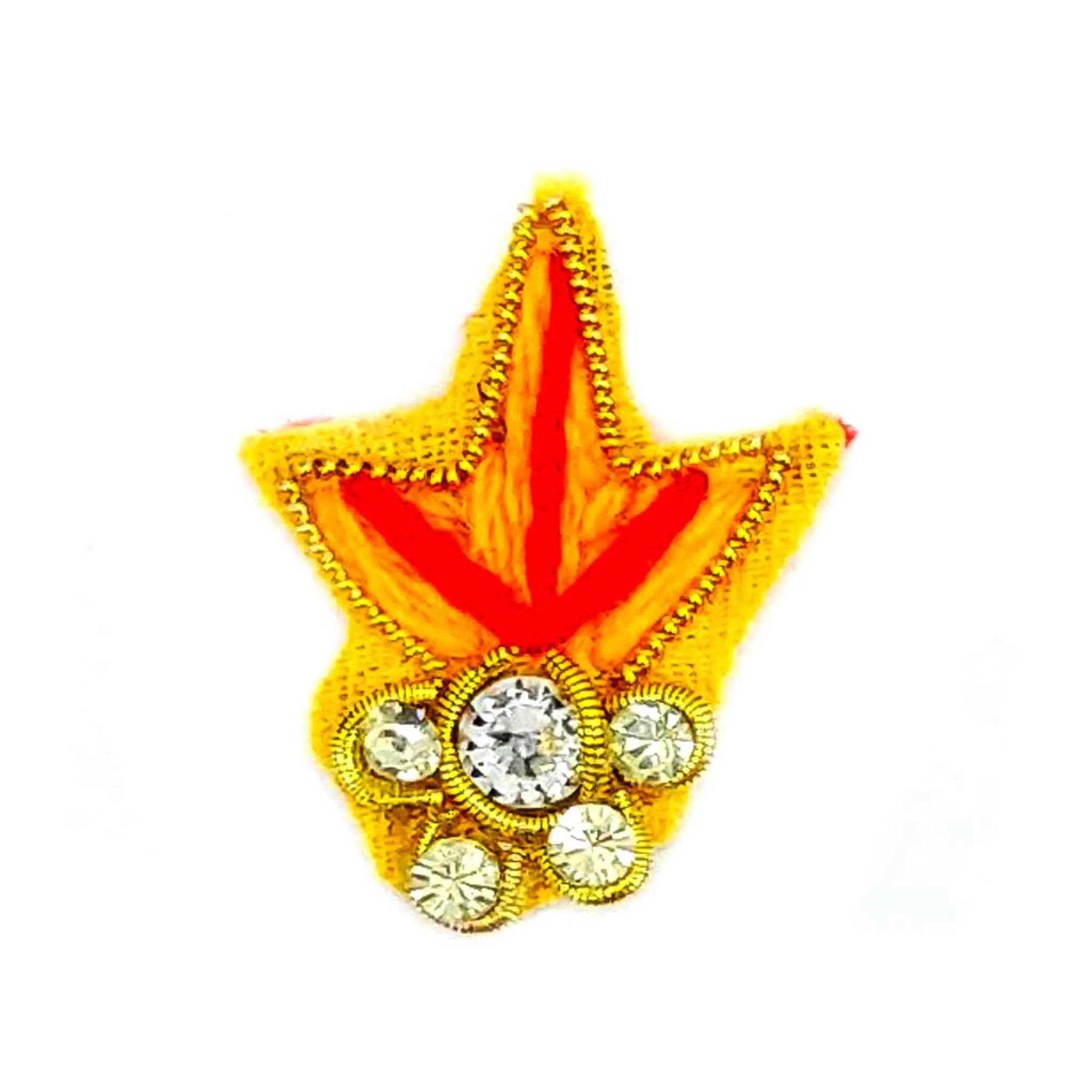 Golden Autumn Leaf Applique Patch with Sparkling Crystals - 11234