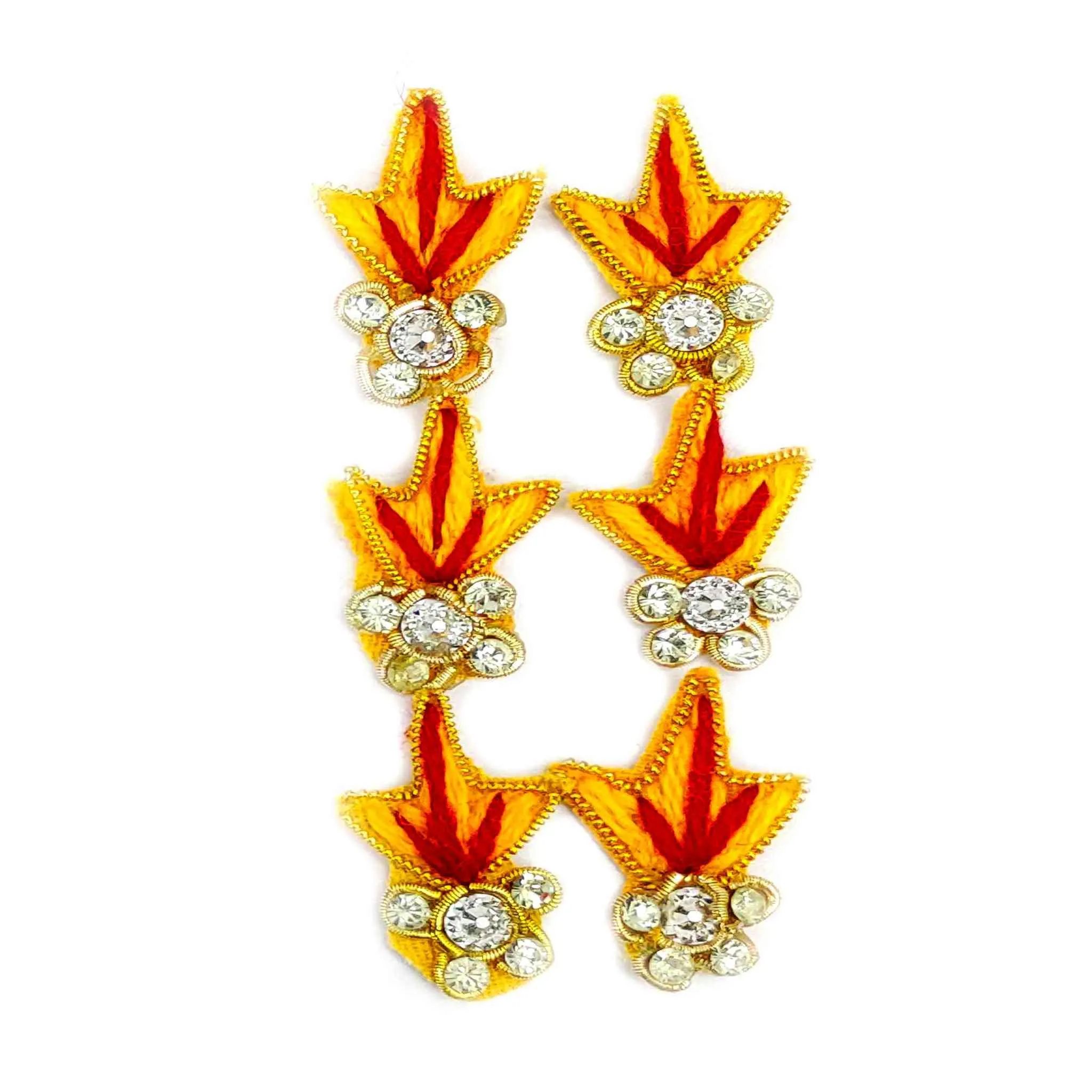 Golden Autumn Leaf Applique Patch with Sparkling Crystals - 11234