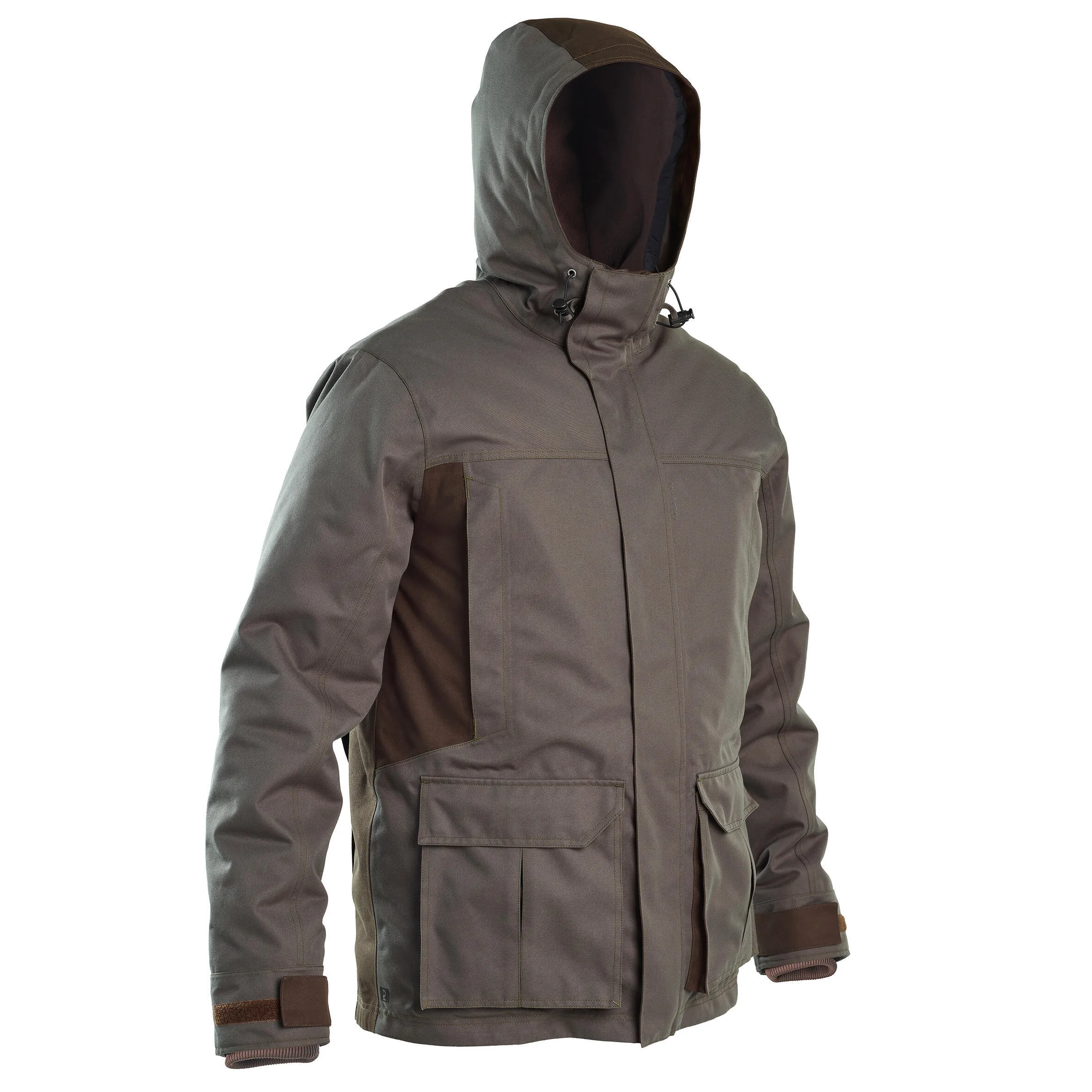 Hunting raincoat green 500 SOLOGNAC, olive black/coffee brown