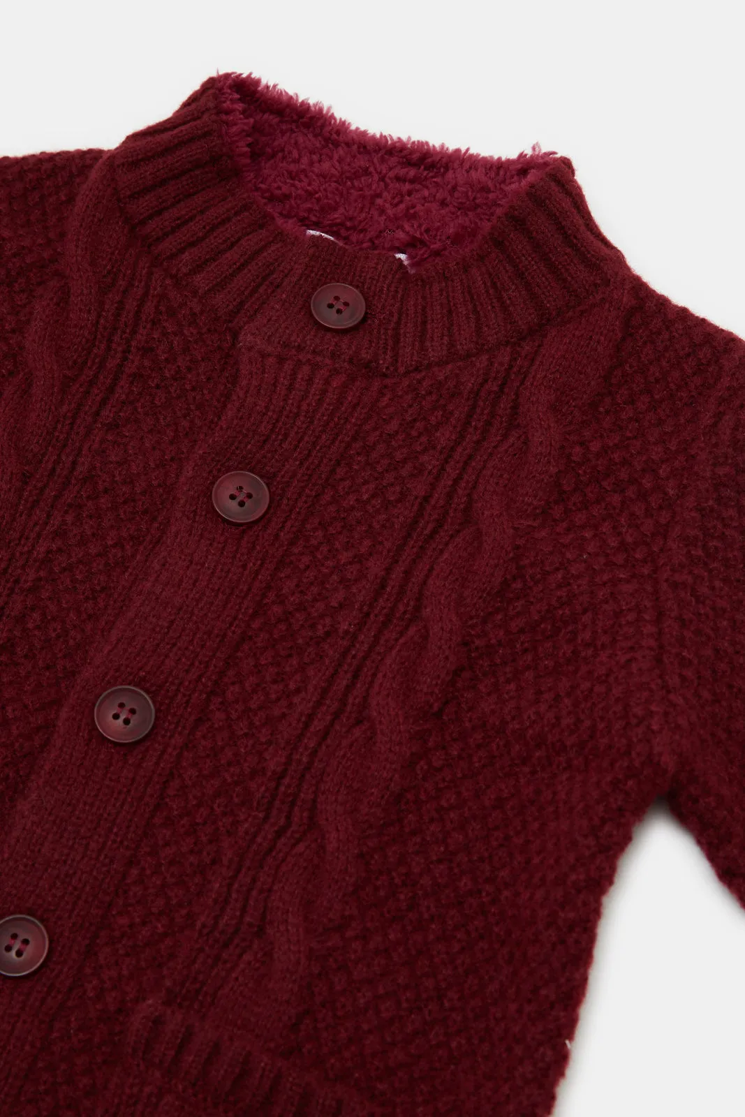 Infant Boys Burgundy Solid Buttons Pullover