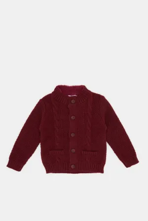 Infant Boys Burgundy Solid Buttons Pullover