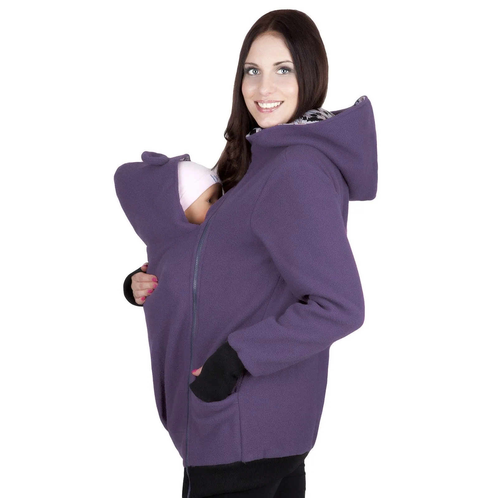 Kangaroo Baby Wear Warm Zipper Long Coat Jacket Hoodie for Mom