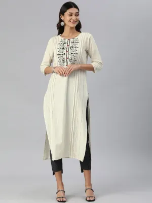 KSUT Women Cream-Coloured & Black Embroidered Kurta with Trousers