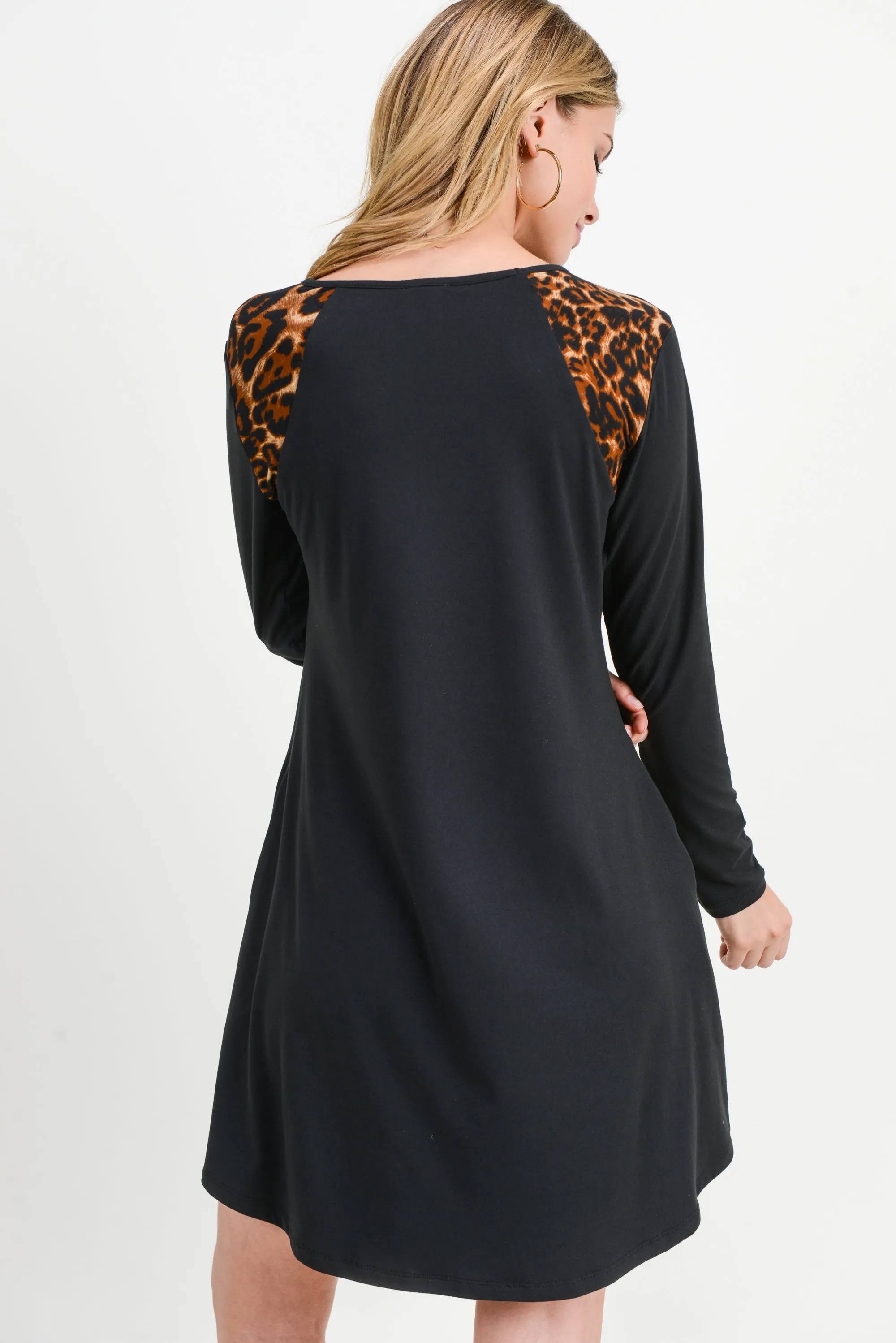 Leopard Shoulder Panel A-Line Dress