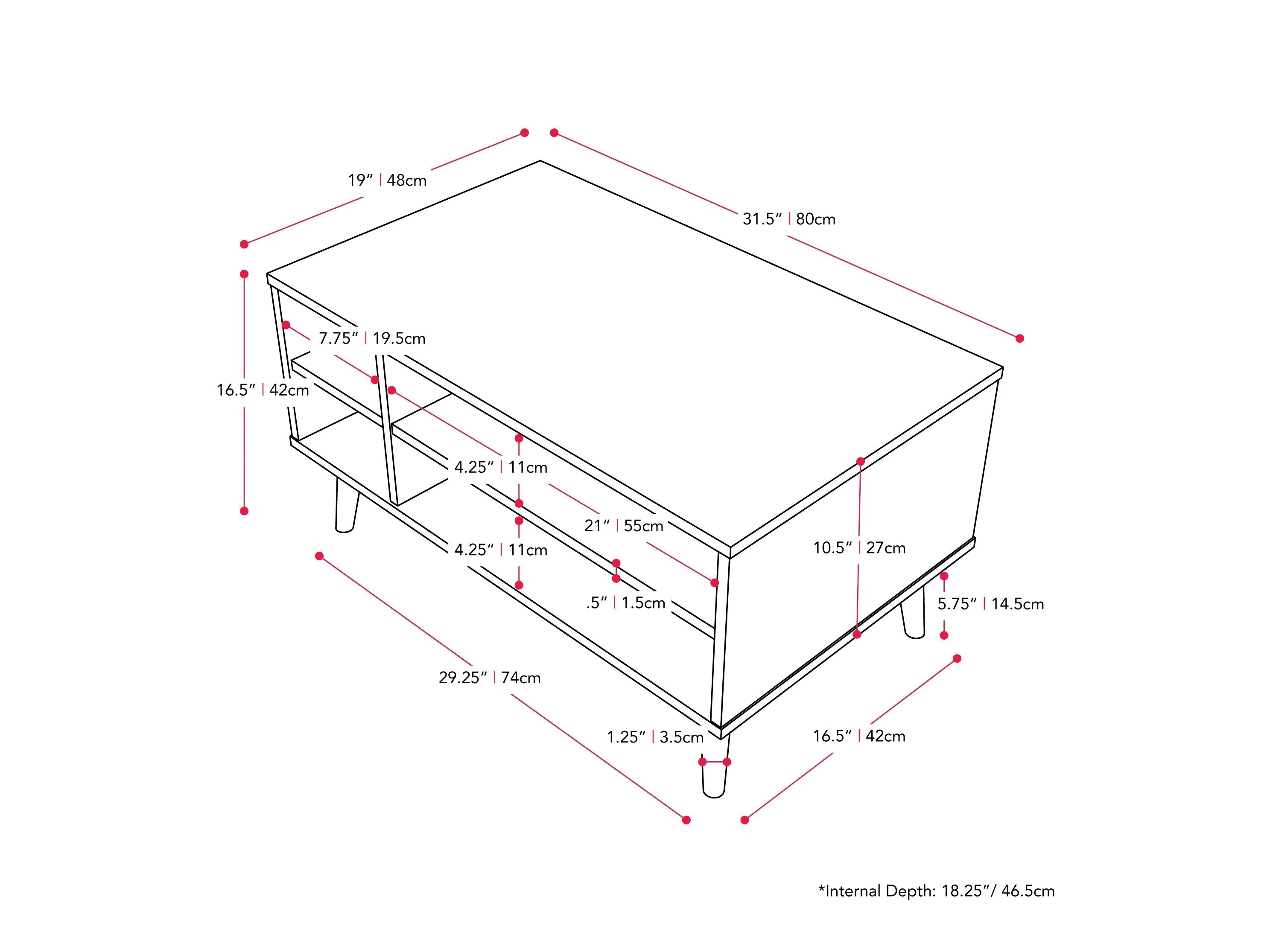 Light Wood Rectangle Coffee Table with Storage