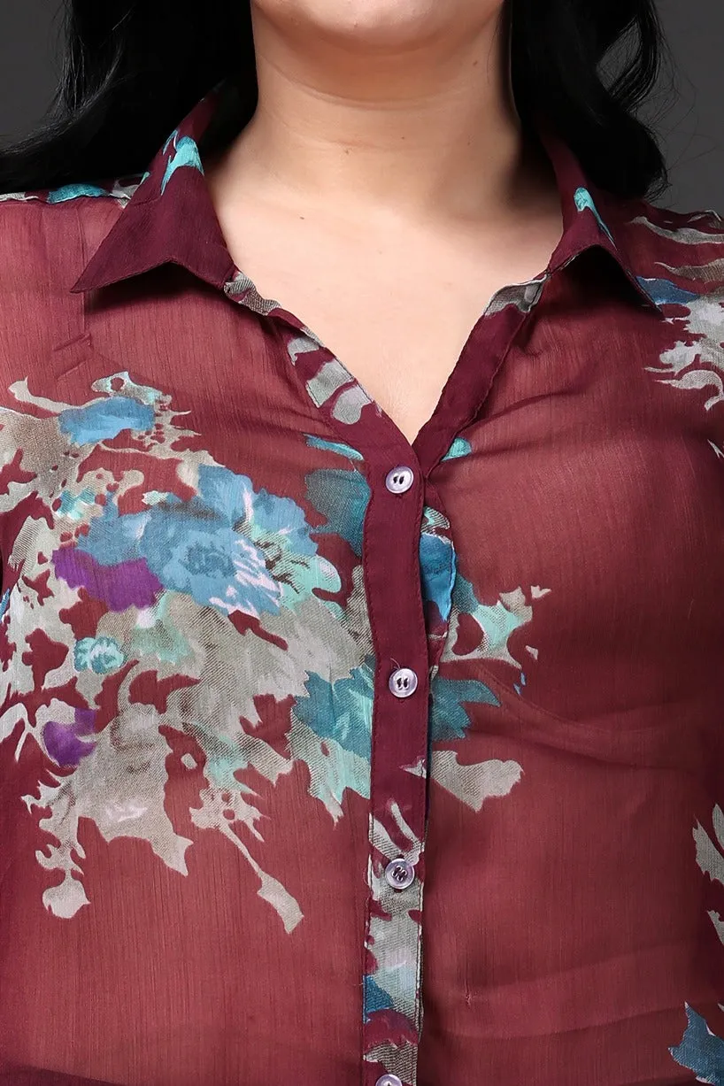 Maroon Floral Printed Shirt