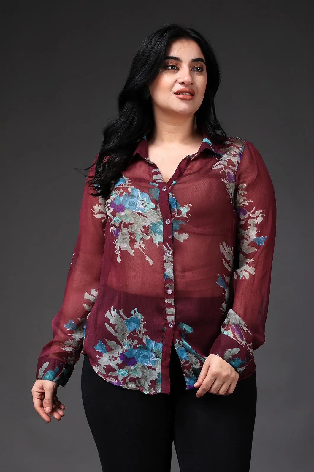 Maroon Floral Printed Shirt