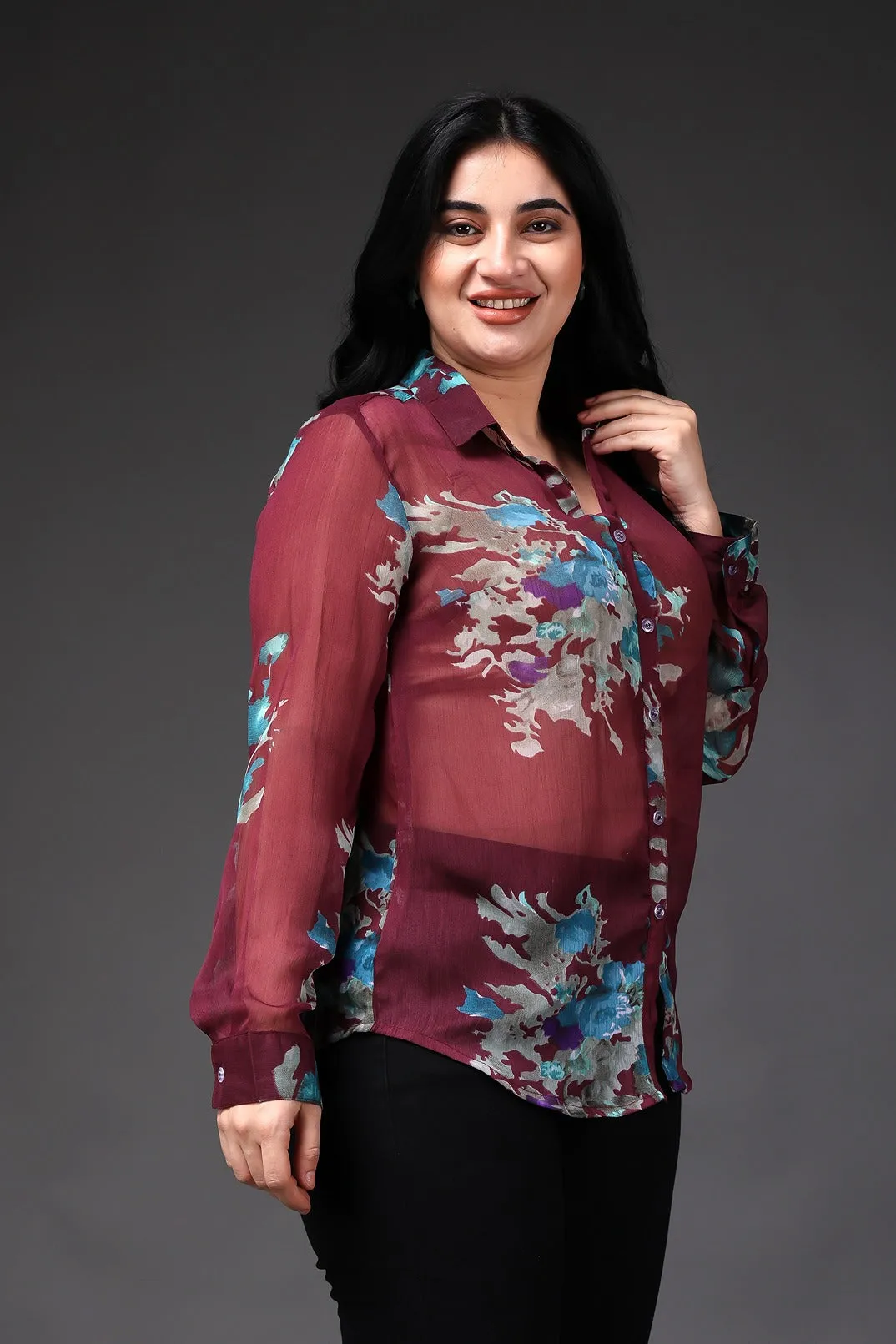 Maroon Floral Printed Shirt