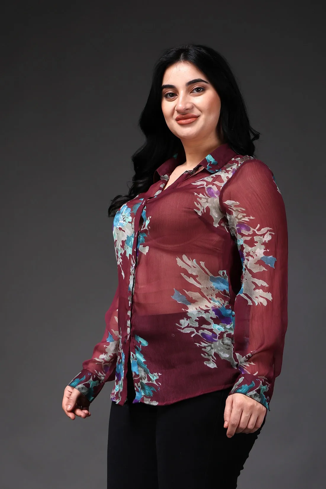 Maroon Floral Printed Shirt