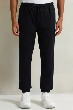 Men Black Plain Twill Jogger