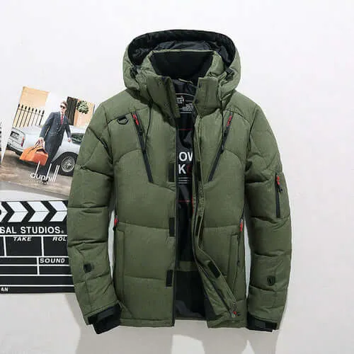 Men's White Duck Down Jacket Warm Hooded Thick Puffer Jacket Coat Male