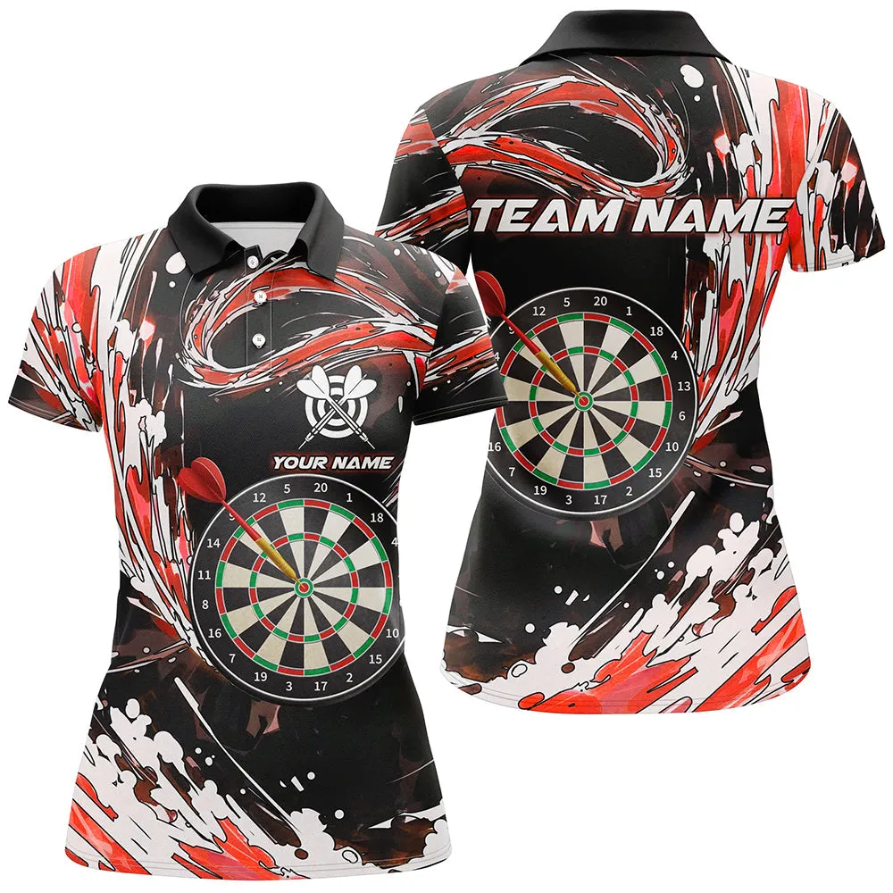 Personalized Red Blue Waves 3D Dart Board Polo Shirts Custom Dart Shirts For Women Dart Players