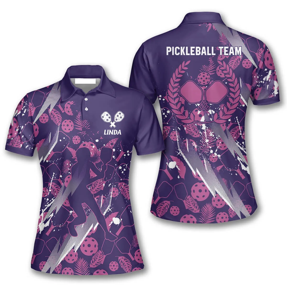 Pink Grunge Pickleball Personalized Name Team Name Polo Shirts For Women