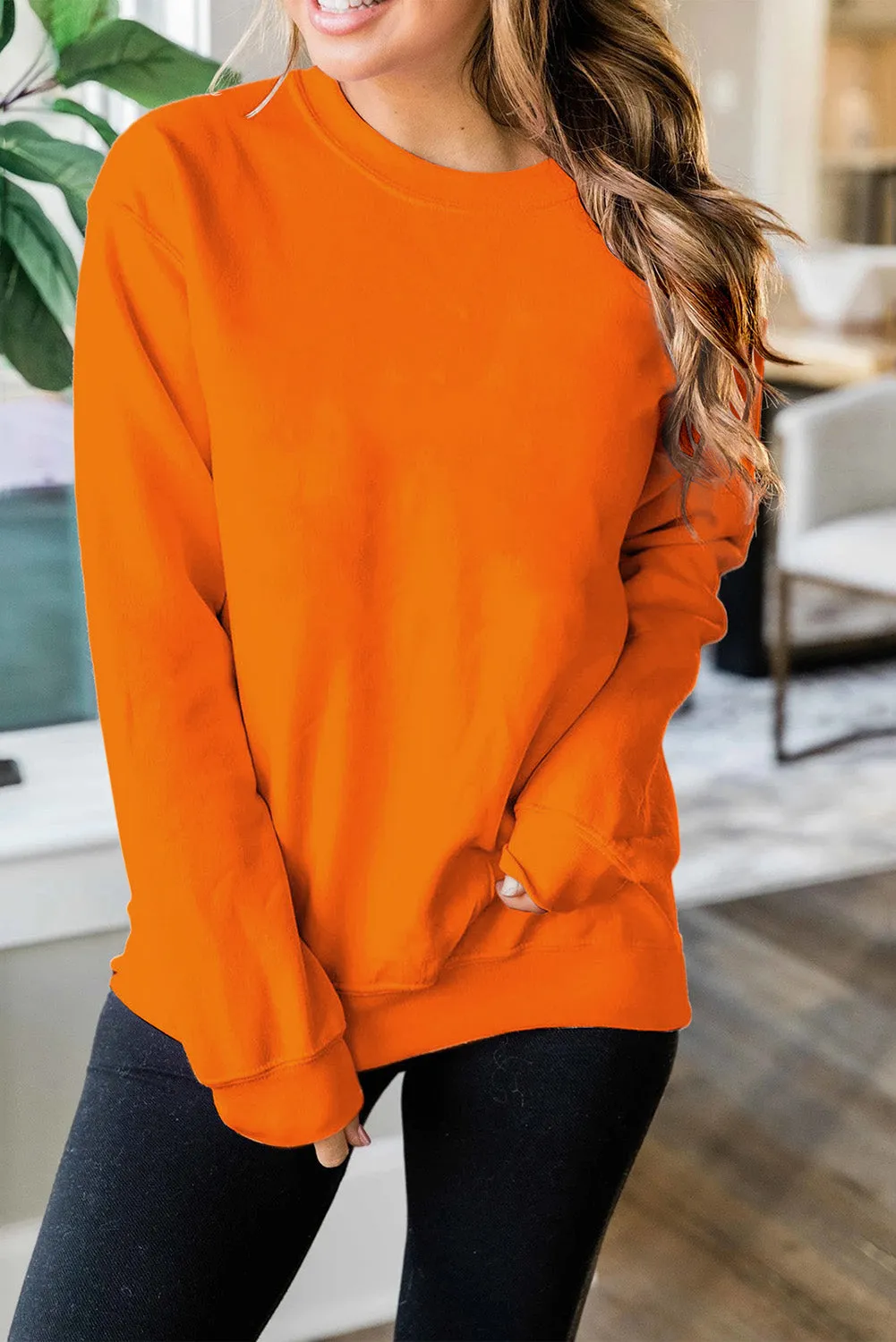 Plain Crew Neck Pullover Sweatshirt