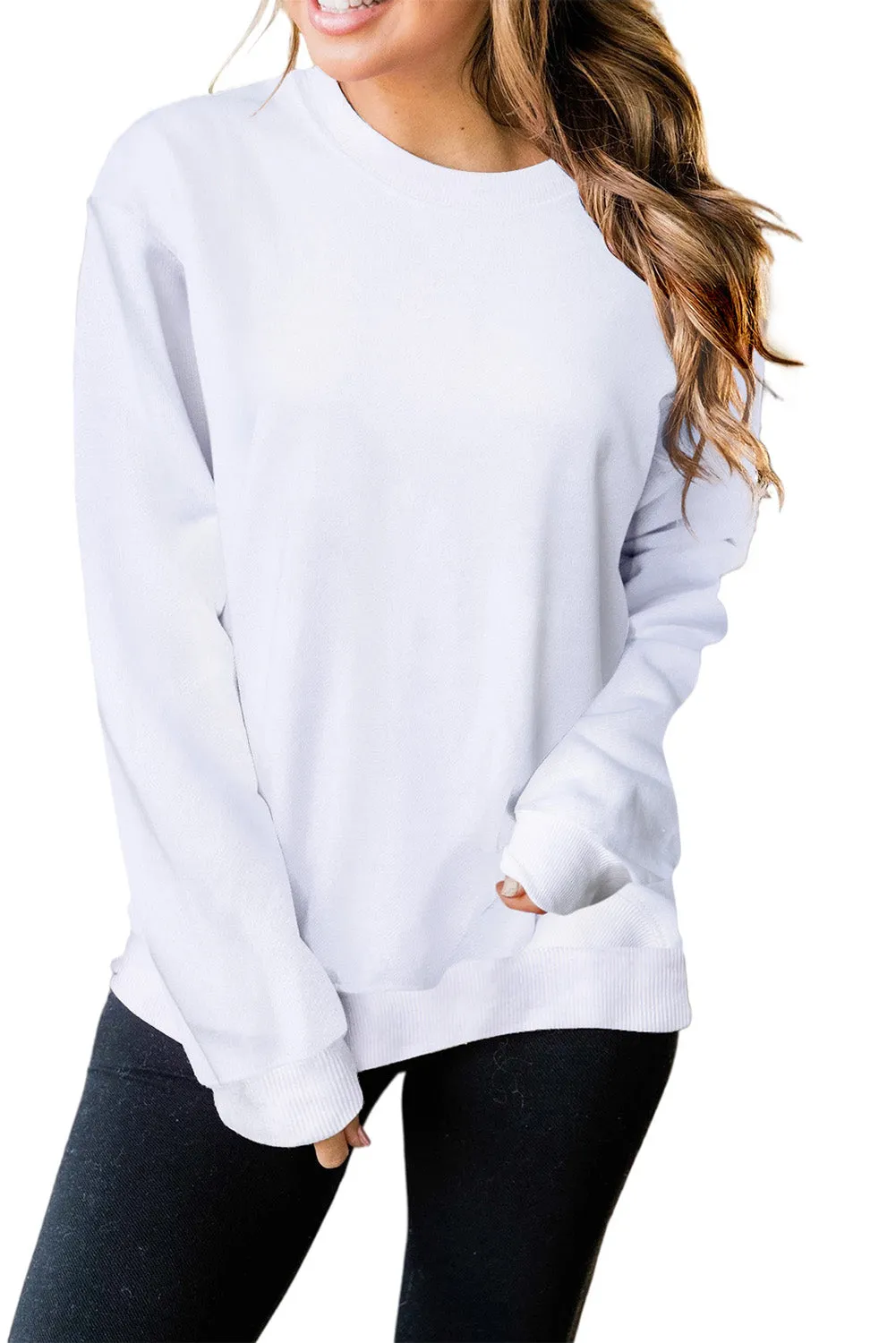 Plain Crew Neck Pullover Sweatshirt