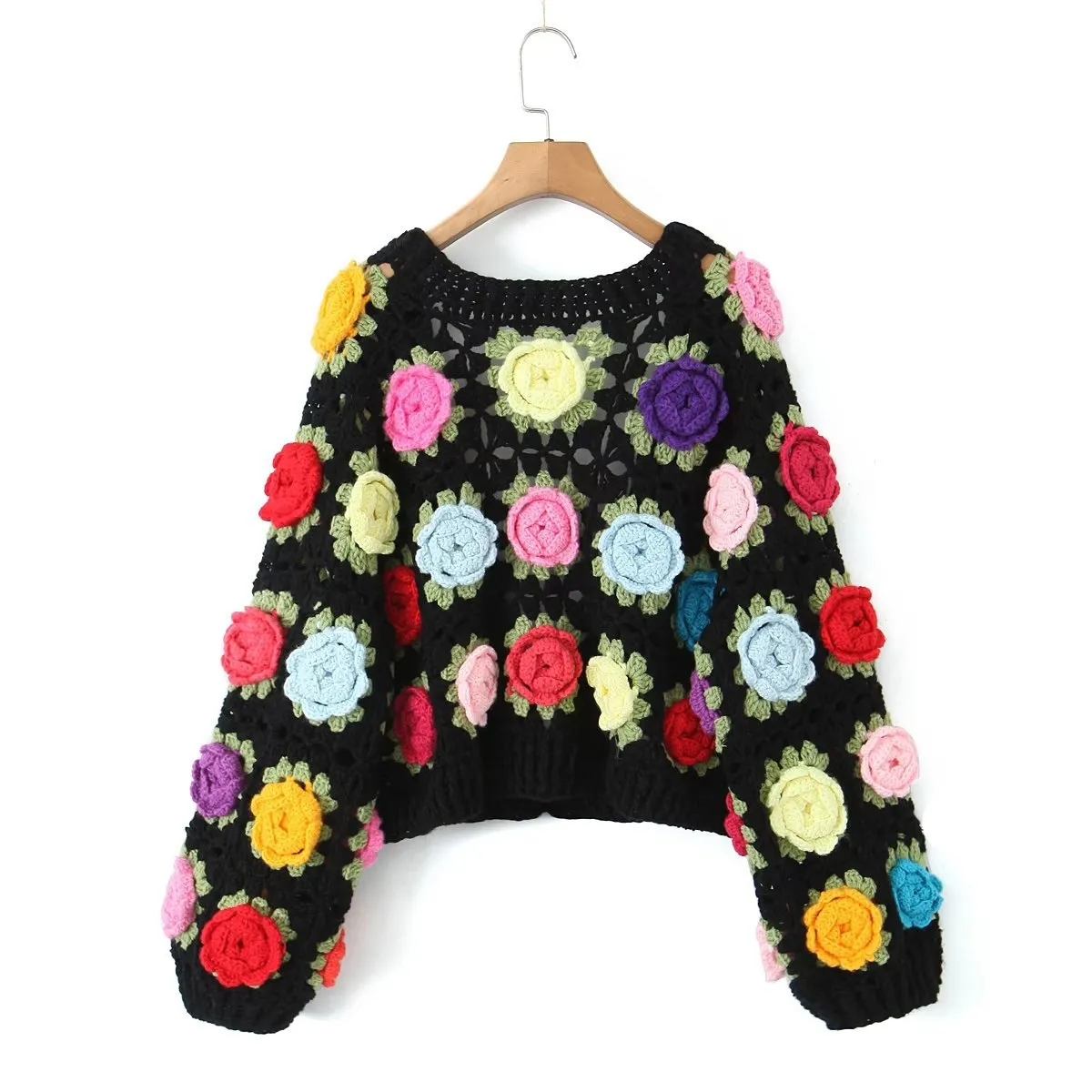 Pre Order:  Hand Crocheted 3D Flower Ball Sweet Cardigan