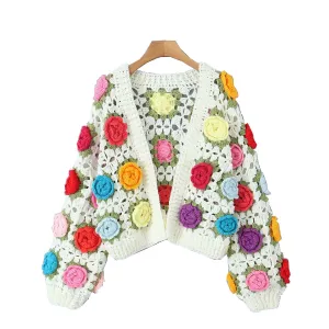 Pre Order:  Hand Crocheted 3D Flower Ball Sweet Cardigan