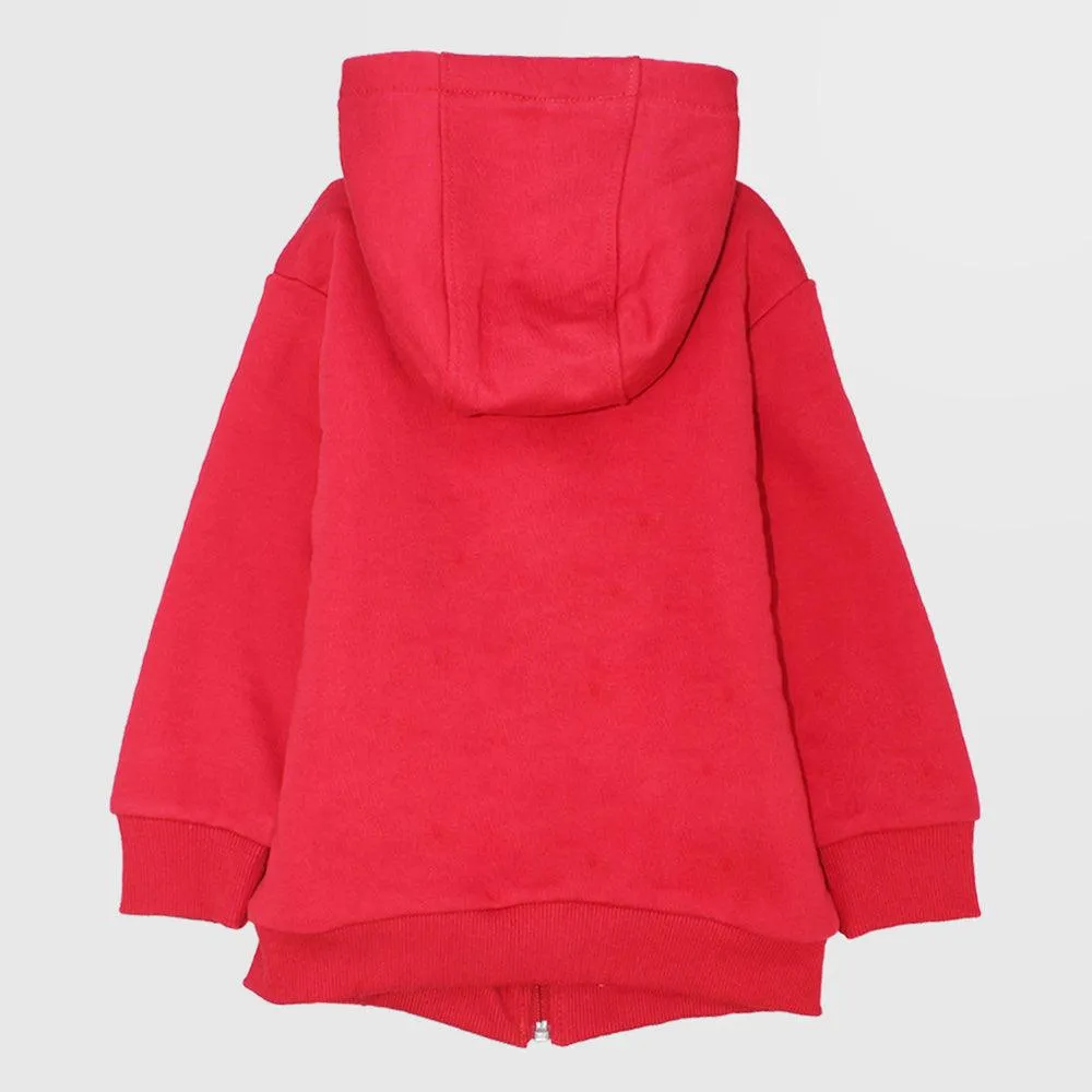 Red Long-Sleeved Fleeced Zip-Up Hoodie