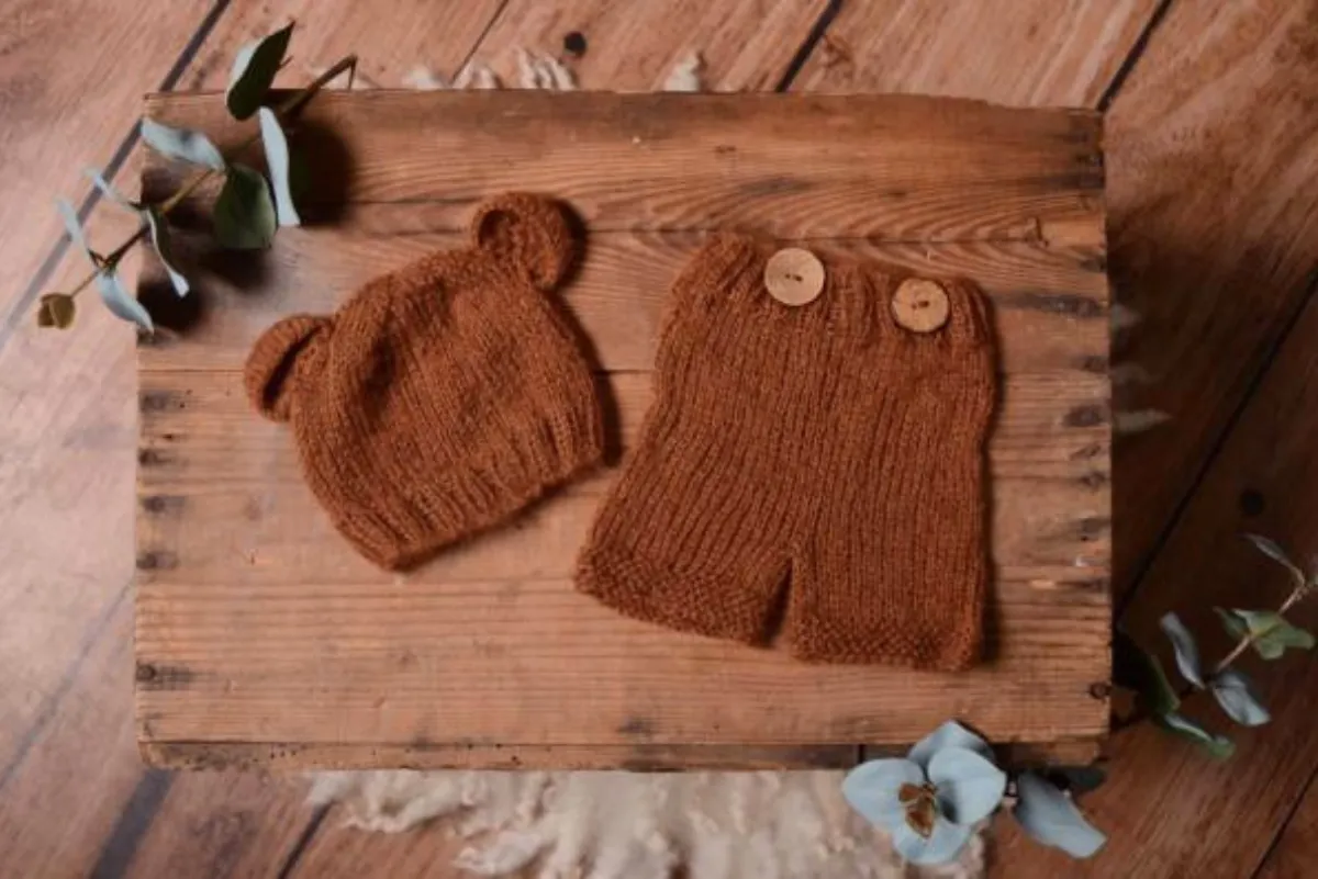 SET Mohair Bear Hat and Pants - Brown