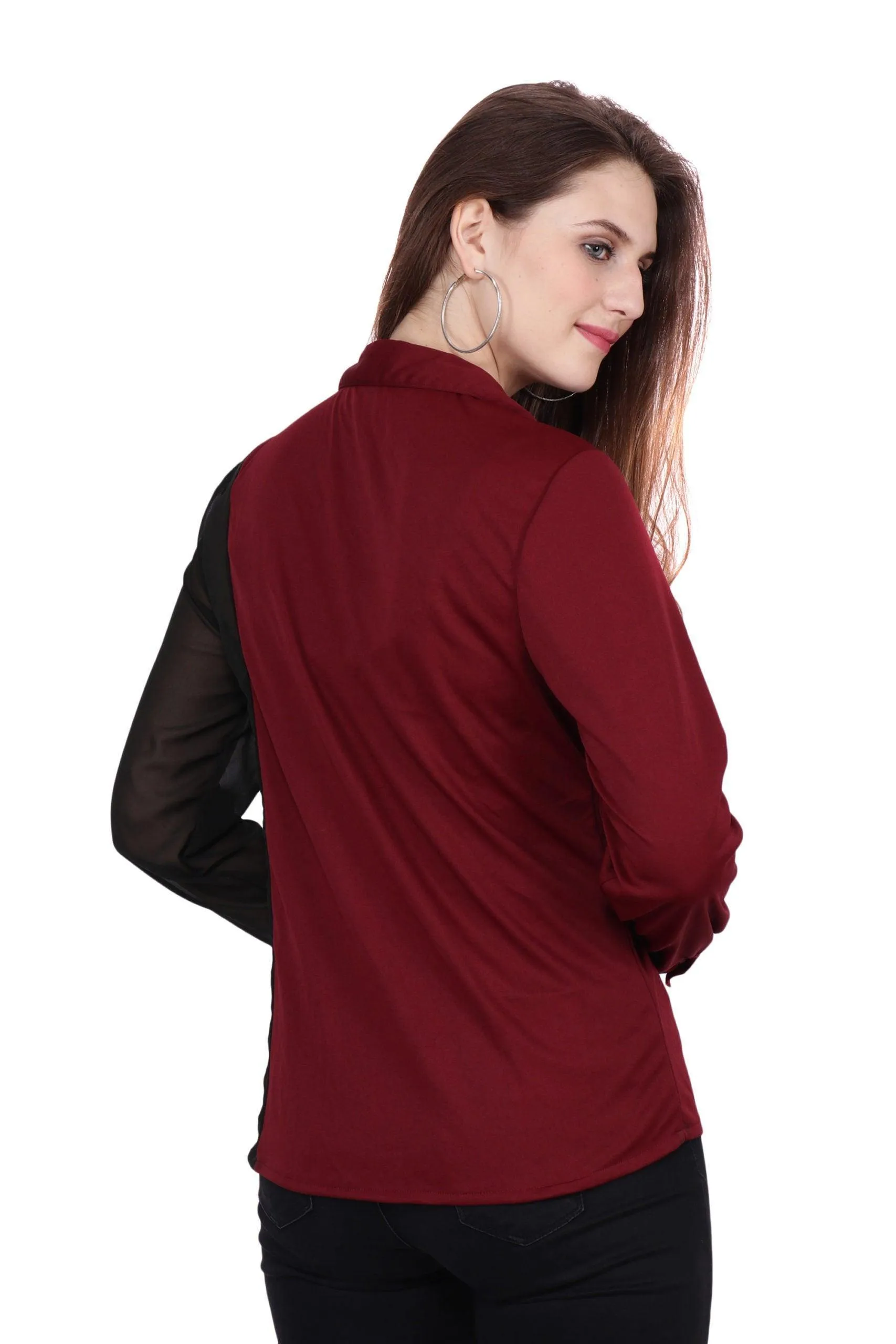 Solid Red Top with Black Sleeve