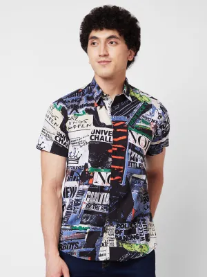 Spykar Black PRINTED HALF SLEEVE Shirt For Men