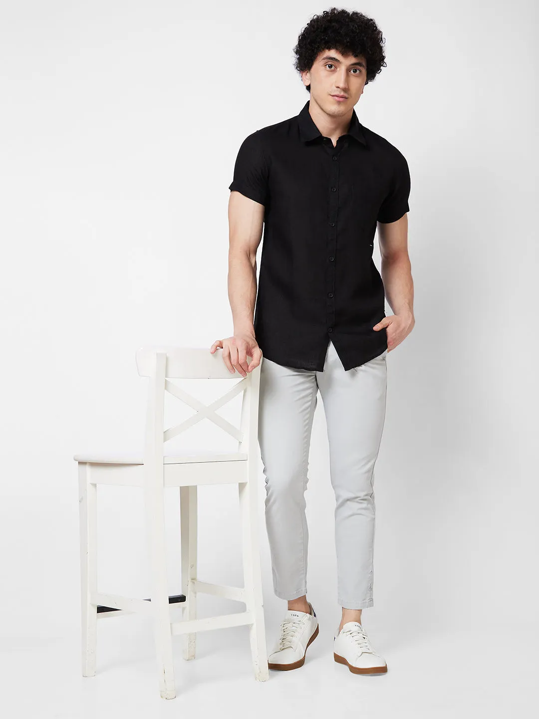 Spykar Black SOLID HALF SLEEVE Shirt For Men