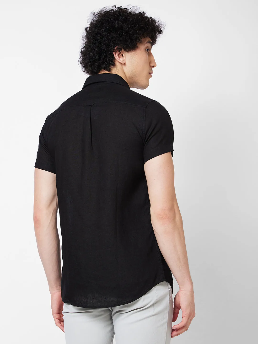 Spykar Black SOLID HALF SLEEVE Shirt For Men