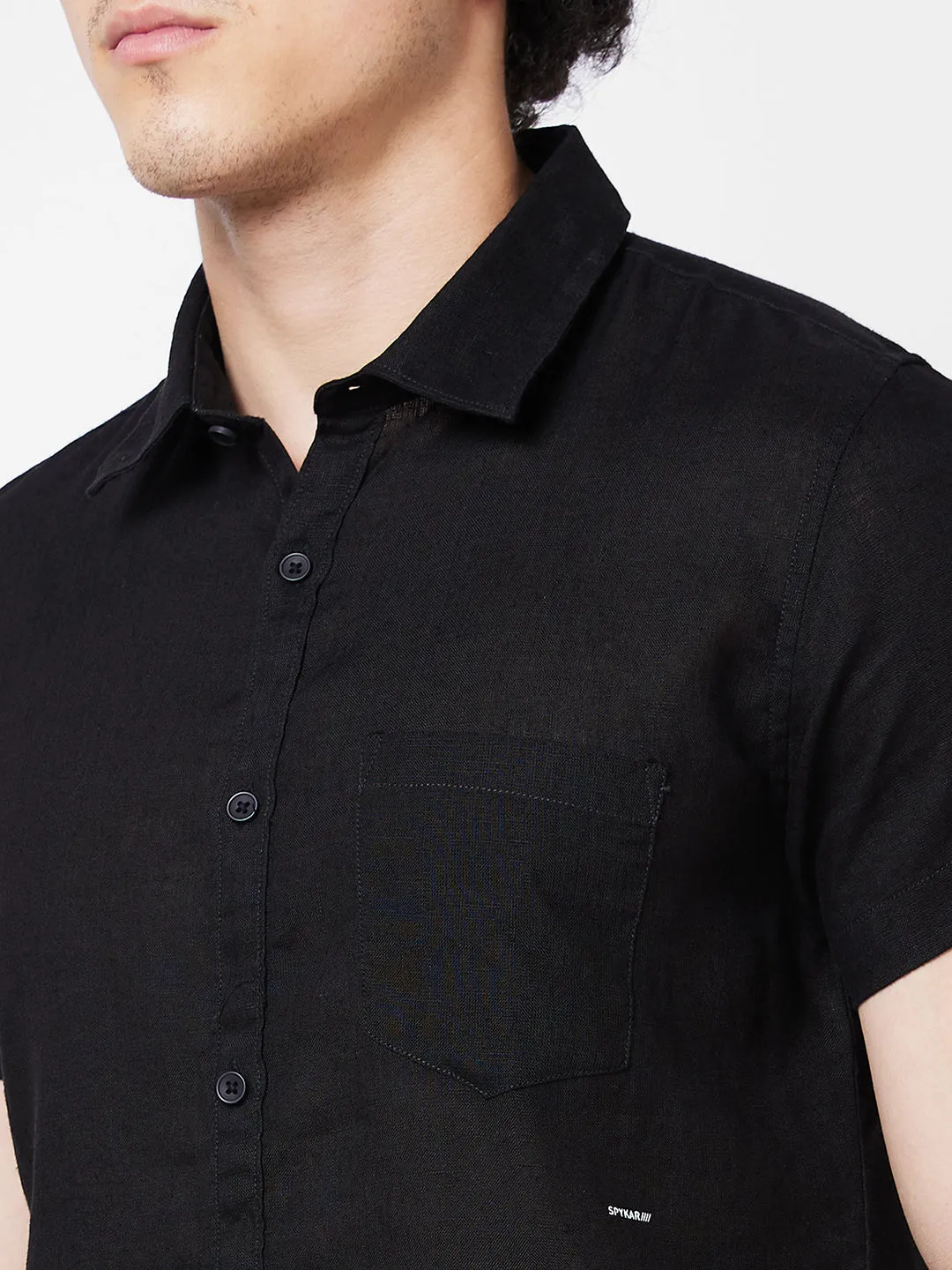 Spykar Black SOLID HALF SLEEVE Shirt For Men