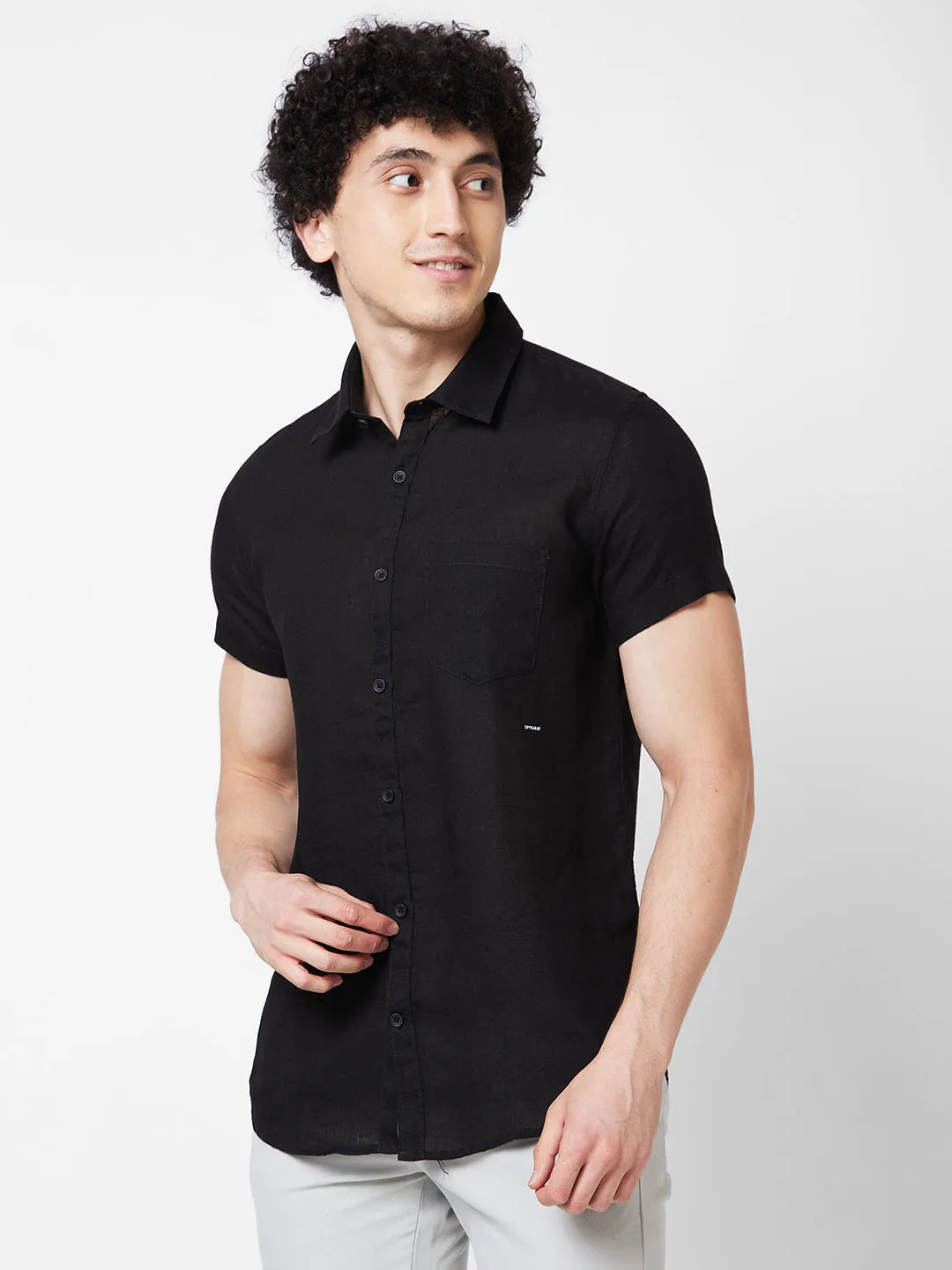 Spykar Black SOLID HALF SLEEVE Shirt For Men