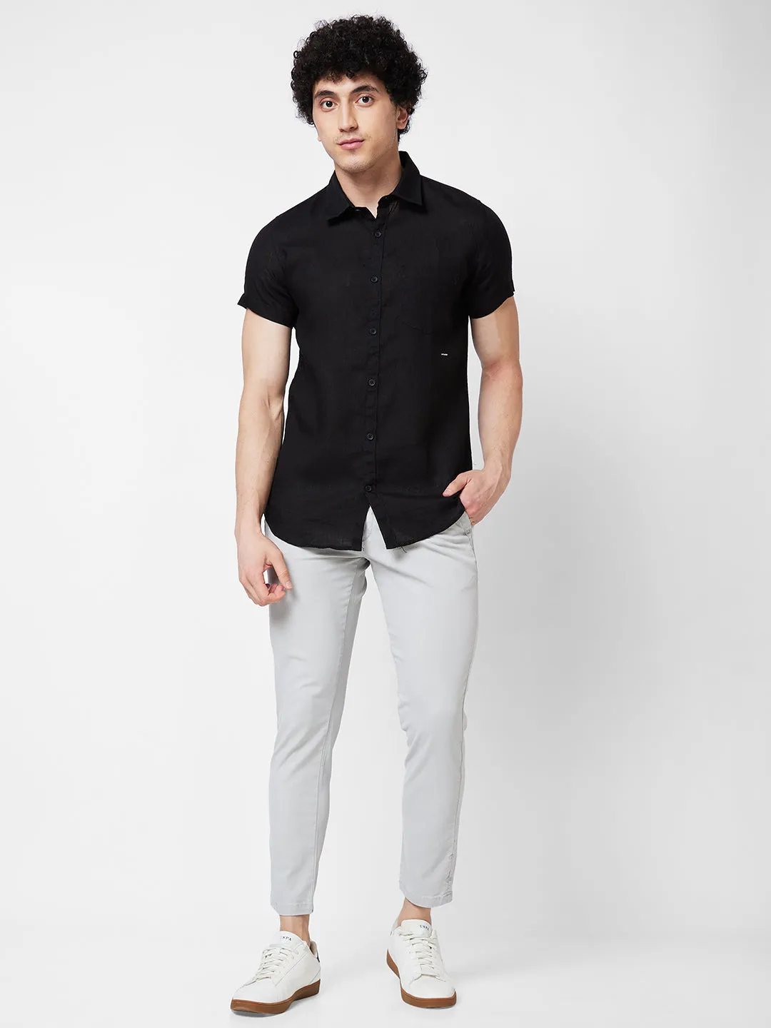 Spykar Black SOLID HALF SLEEVE Shirt For Men