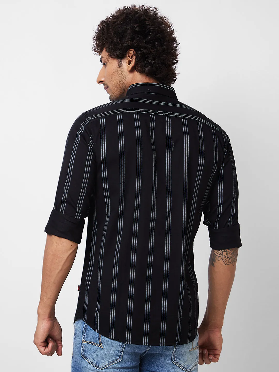 Spykar Black STRIPED FULL SLEEVE Shirt For Men