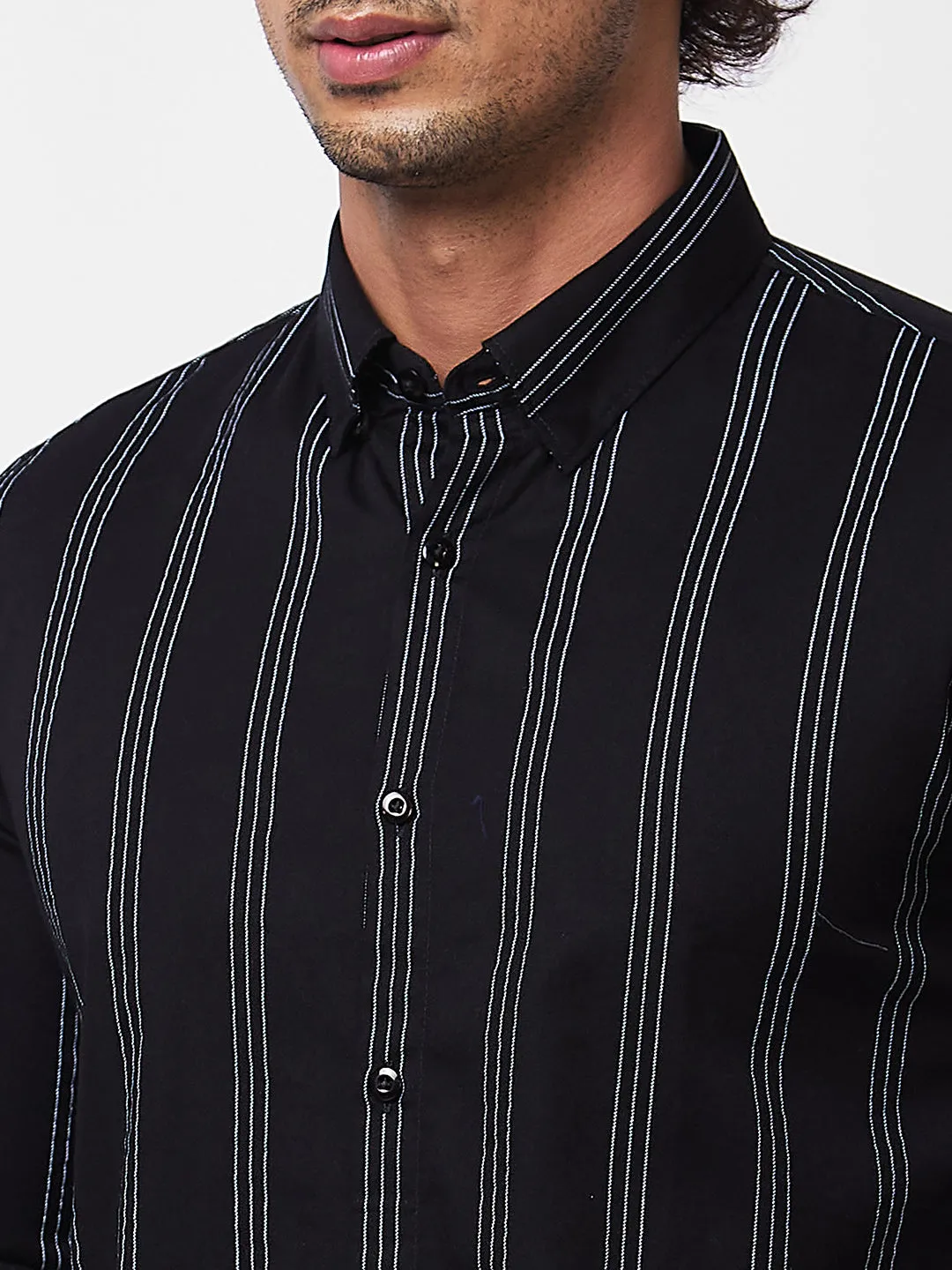 Spykar Black STRIPED FULL SLEEVE Shirt For Men