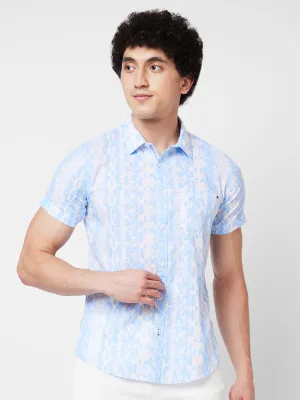 Spykar Blue PRINTED HALF SLEEVE Shirt For Men