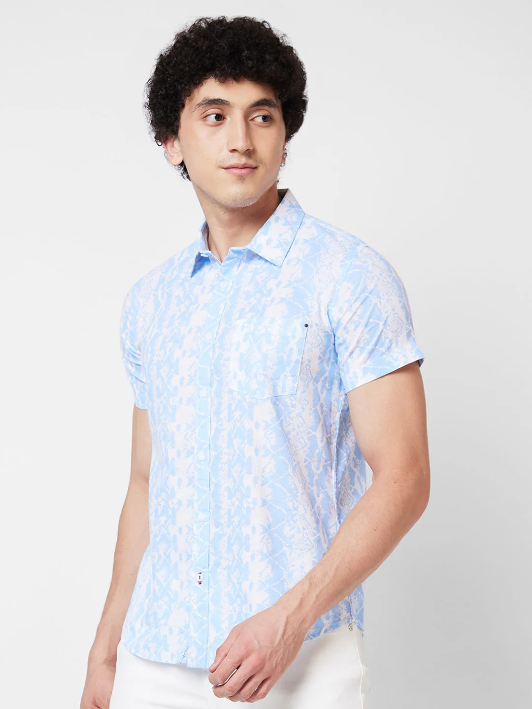 Spykar Blue PRINTED HALF SLEEVE Shirt For Men