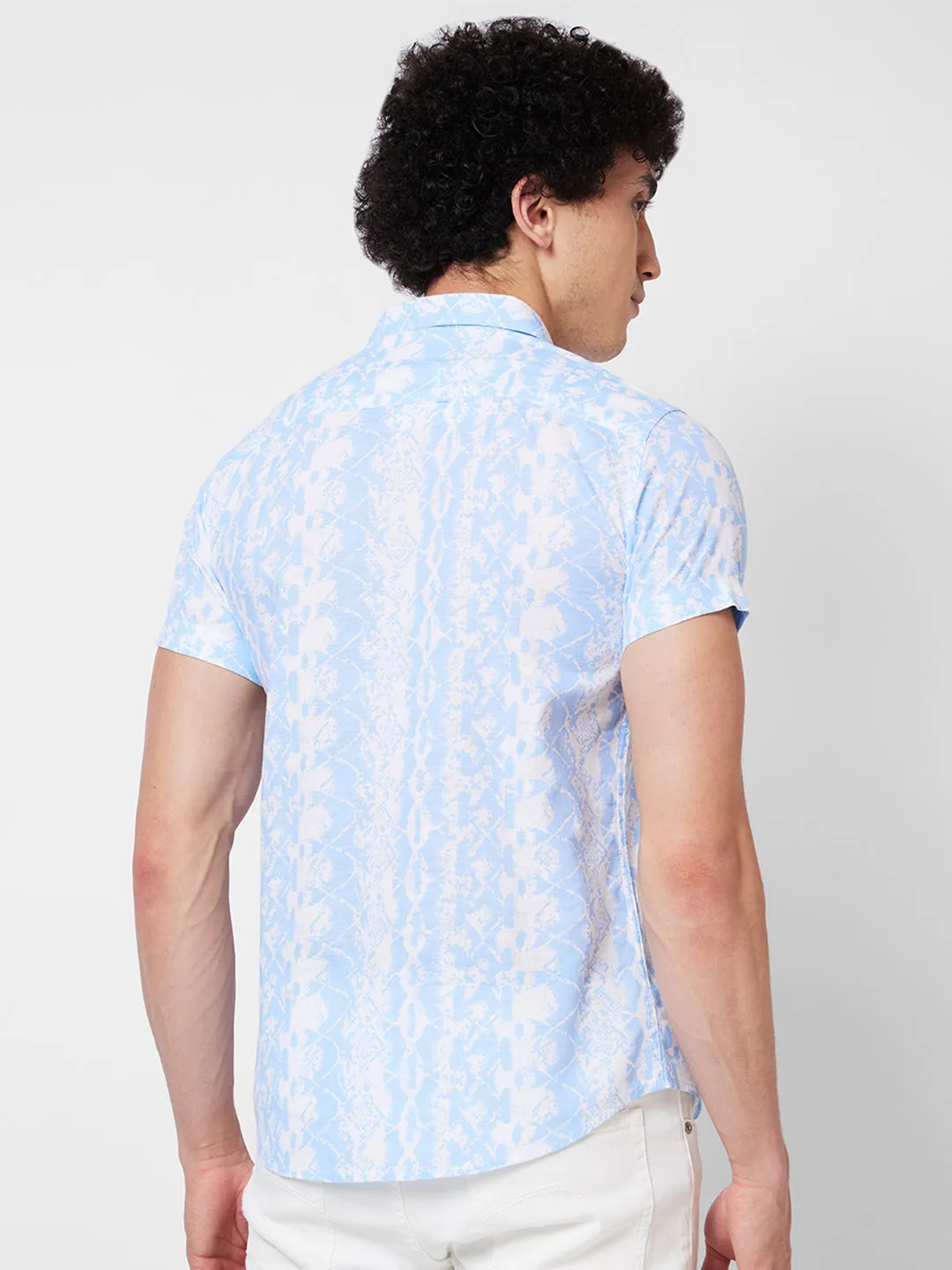 Spykar Blue PRINTED HALF SLEEVE Shirt For Men