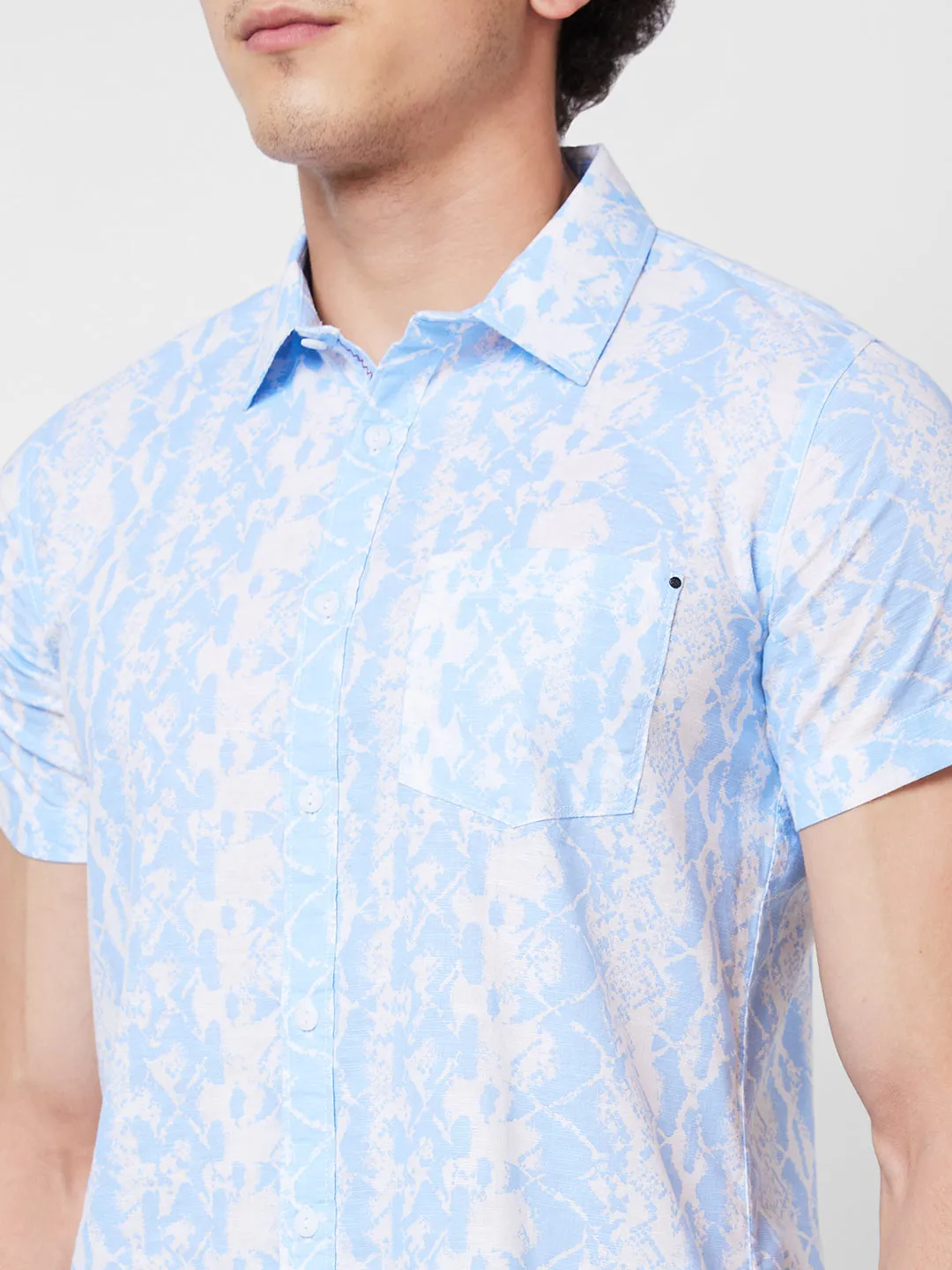 Spykar Blue PRINTED HALF SLEEVE Shirt For Men