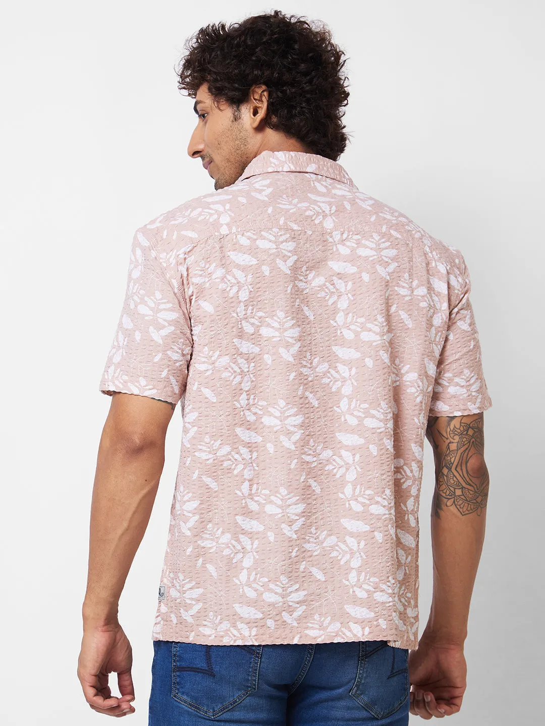 Spykar Pink PRINTED HALF SLEEVE Shirt For Men